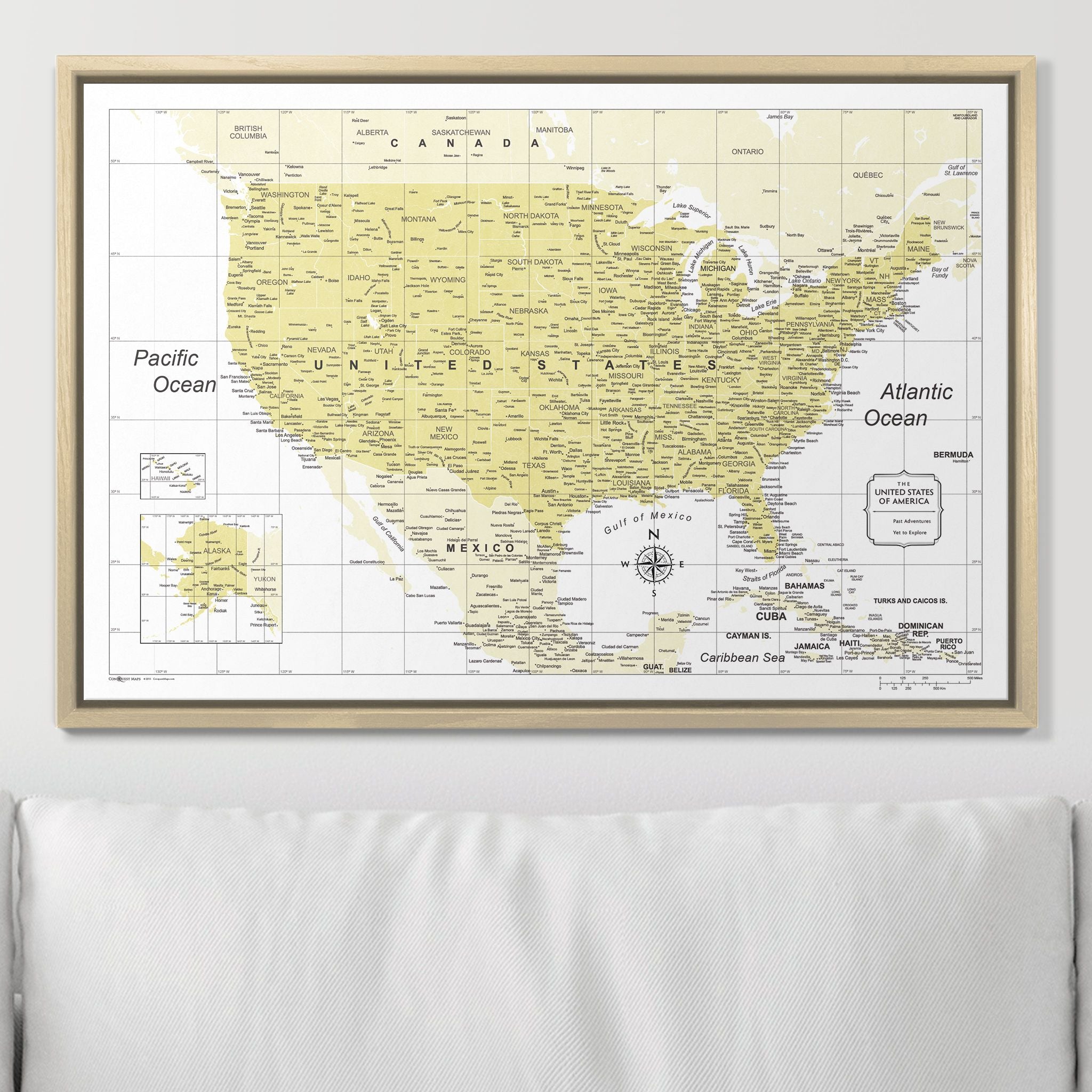 Push Pin USA Map (Pin Board) - Yellow Color Splash CM Pin Board