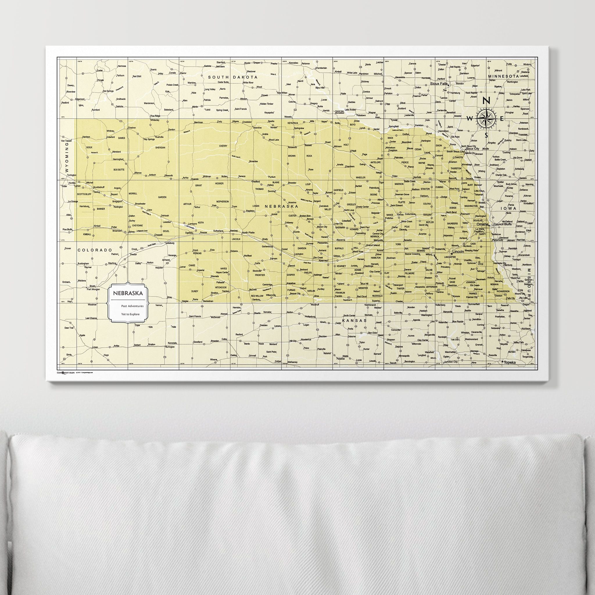 Push Pin Nebraska Map (Pin Board) - Yellow Color Splash CM Pin Board