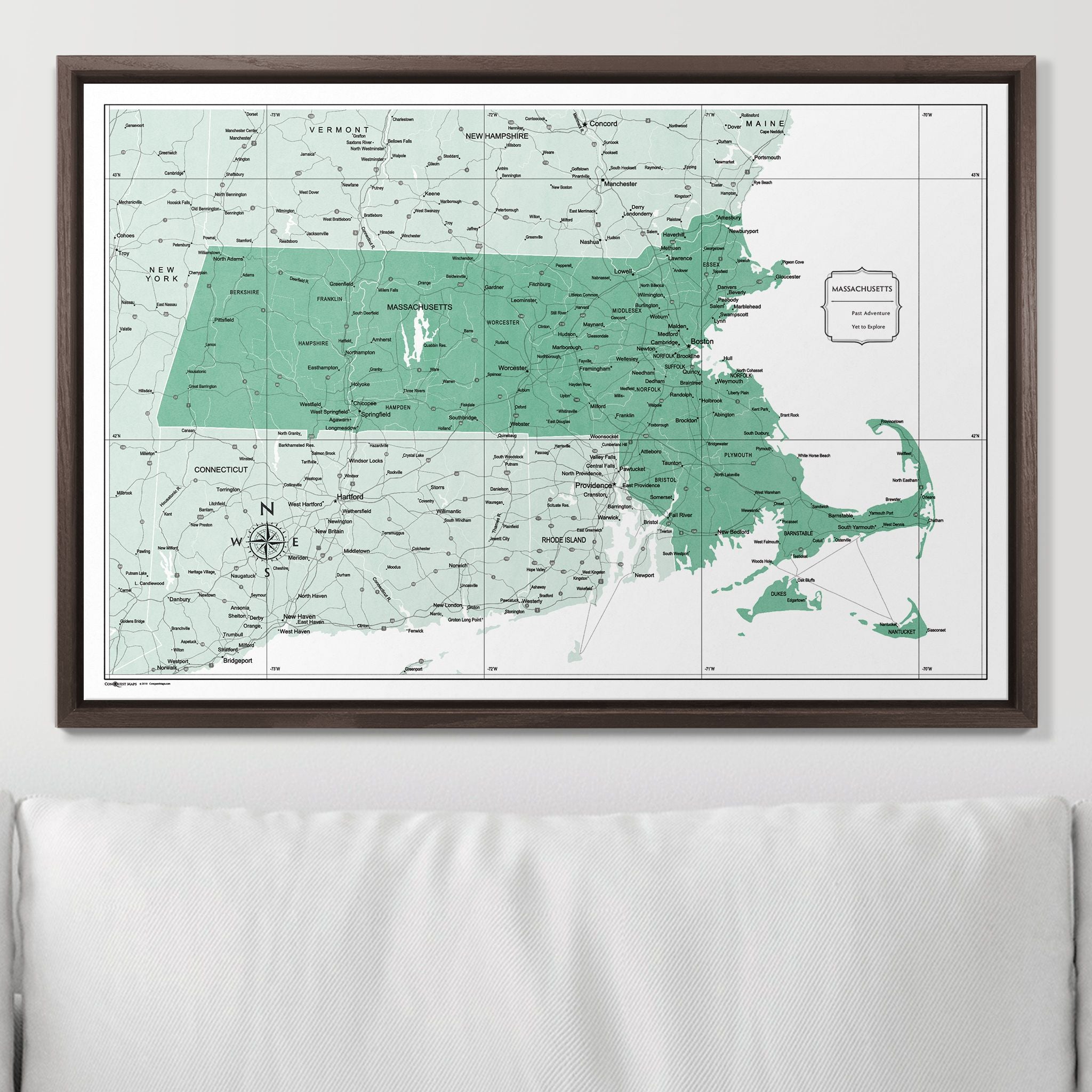 Push Pin Massachusetts Map (Pin Board) - Green Color Splash CM Pin Board