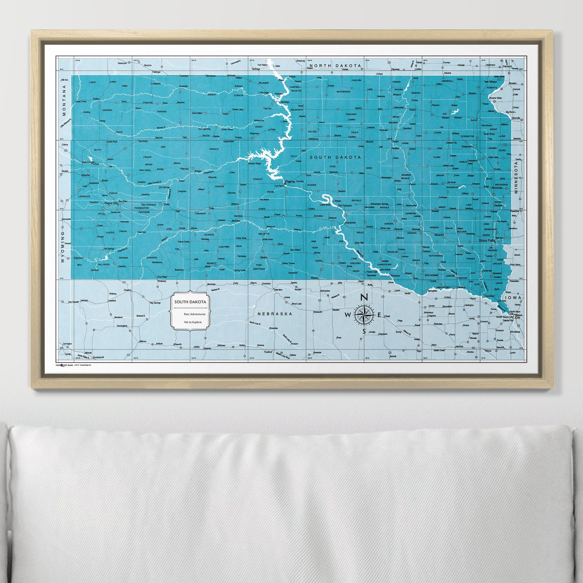 Push Pin South Dakota Map (Pin Board) - Teal Color Splash CM Pin Board