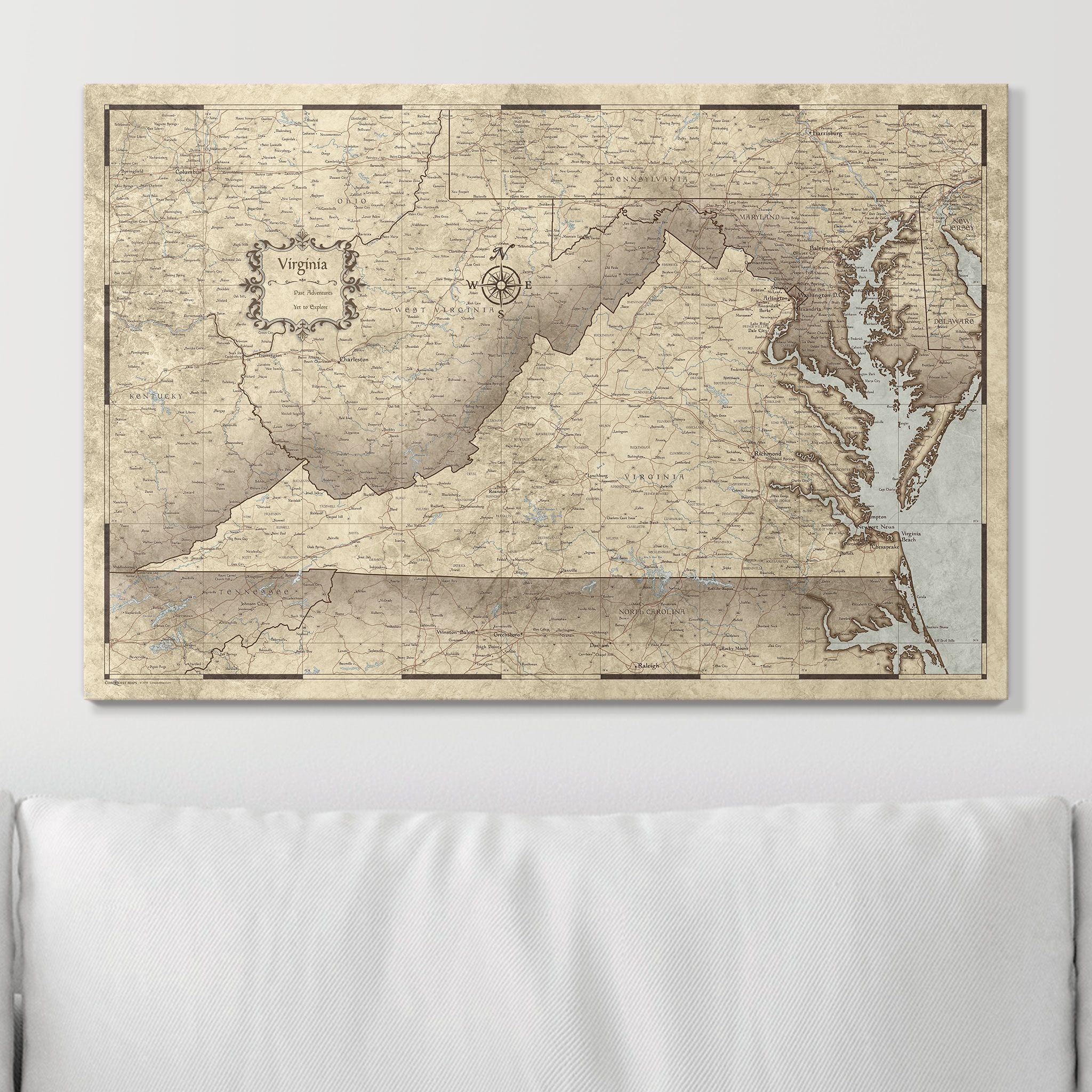 Push Pin Virginia Map (Pin Board) - Rustic Vintage CM Pin Board