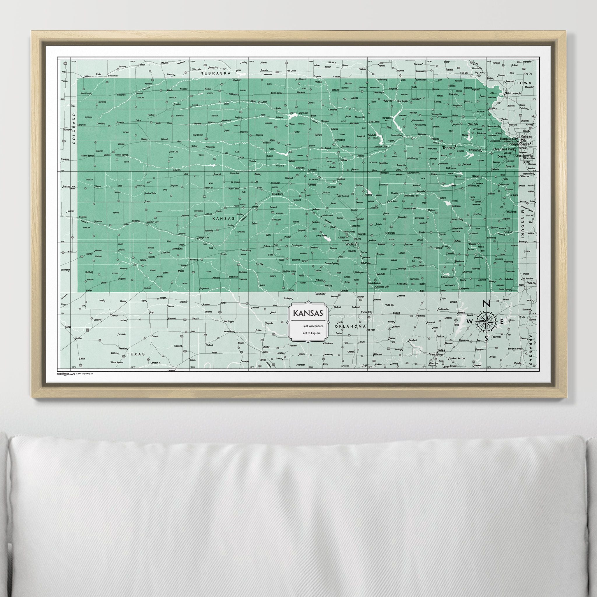 Push Pin Kansas Map (Pin Board) - Green Color Splash CM Pin Board