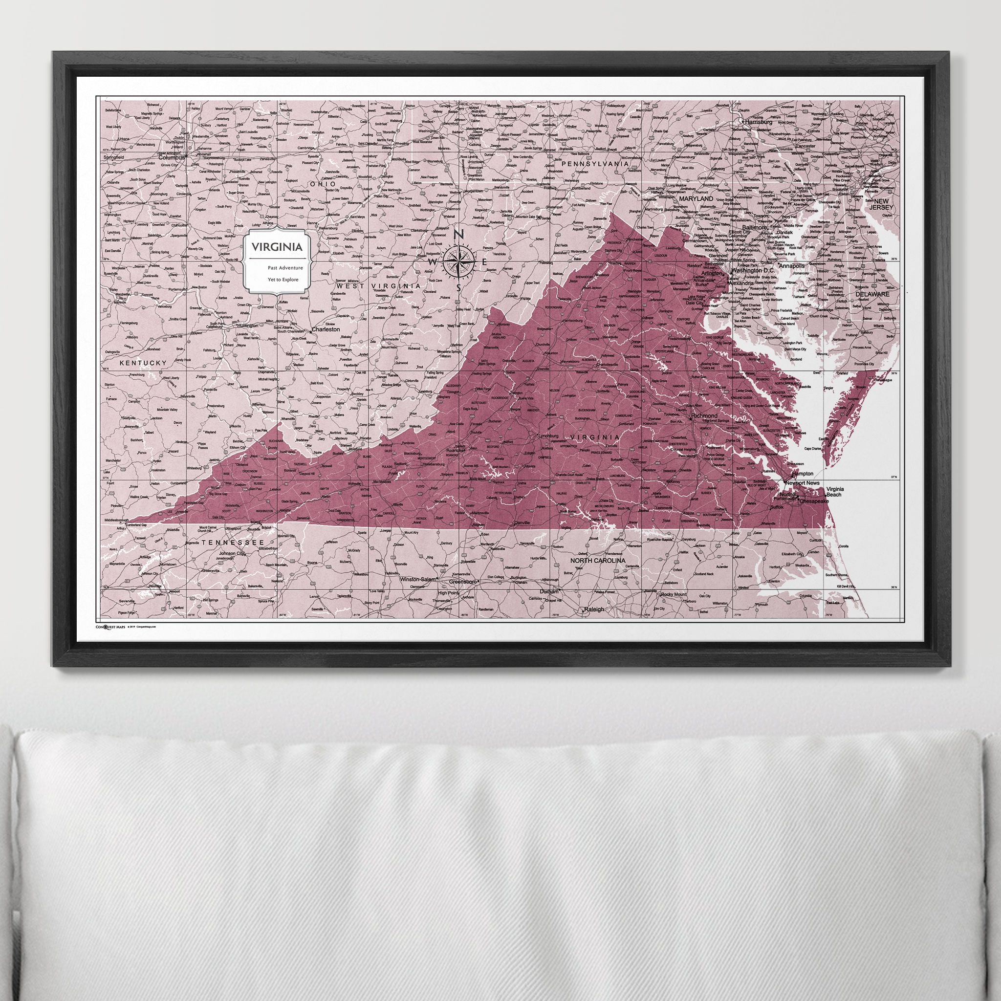 Push Pin Virginia Map (Pin Board) - Burgundy Color Splash CM Pin Board