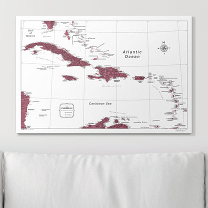 Push Pin Caribbean Map (Pin Board) - Burgundy Color Splash CM Pin Board