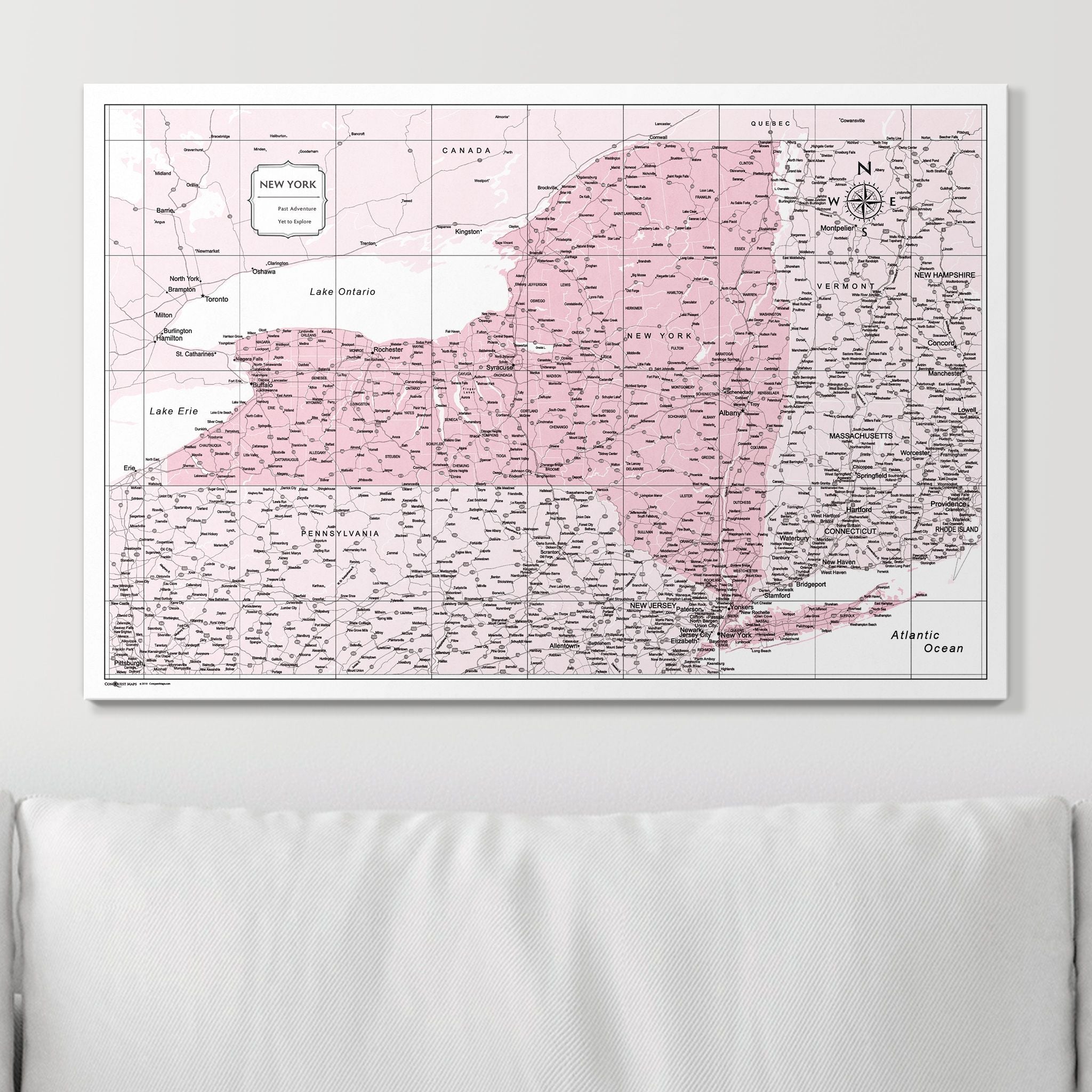 Push Pin New York Map (Pin Board) - Pink Color Splash CM Pin Board