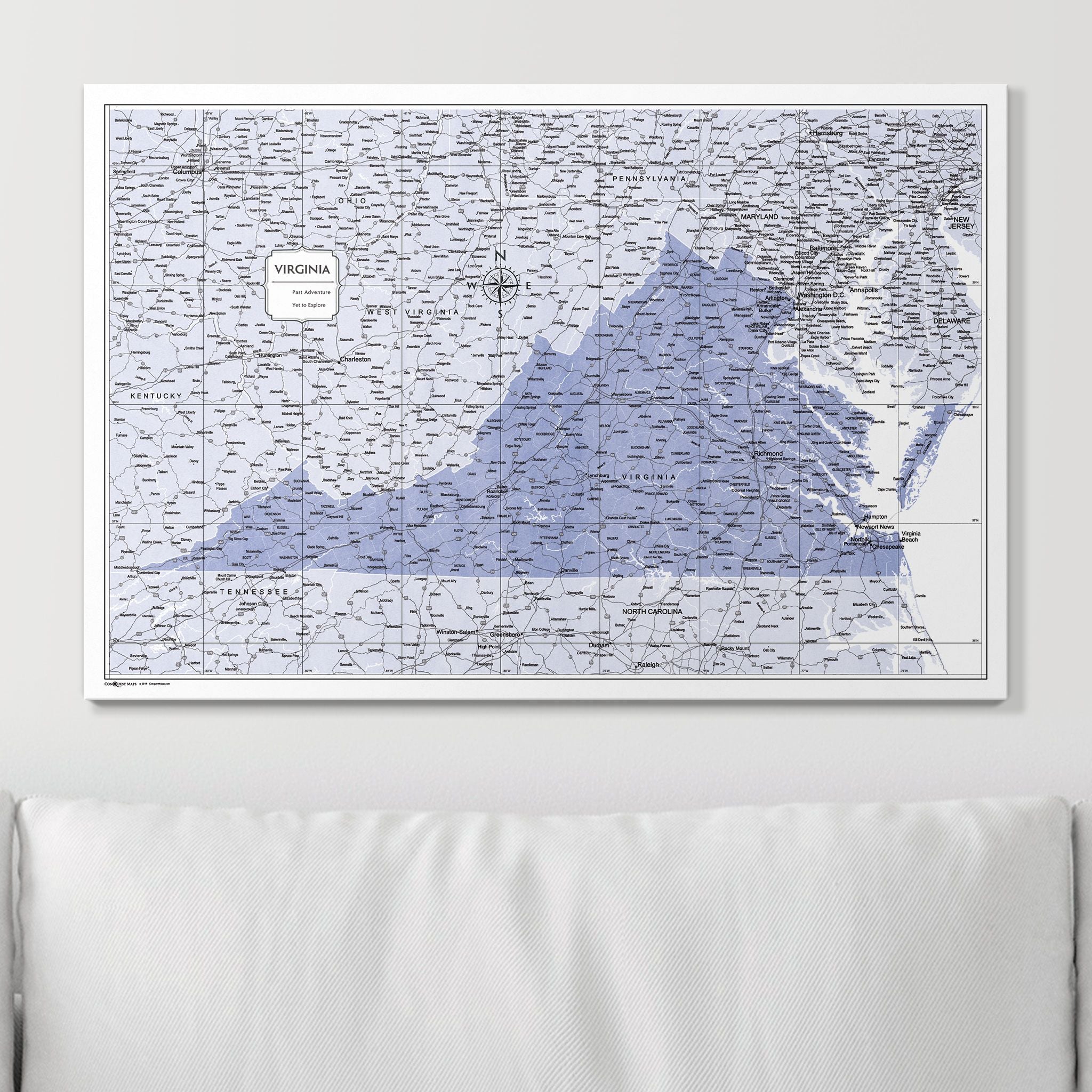 Push Pin Virginia Map (Pin Board) - Purple Color Splash CM Pin Board