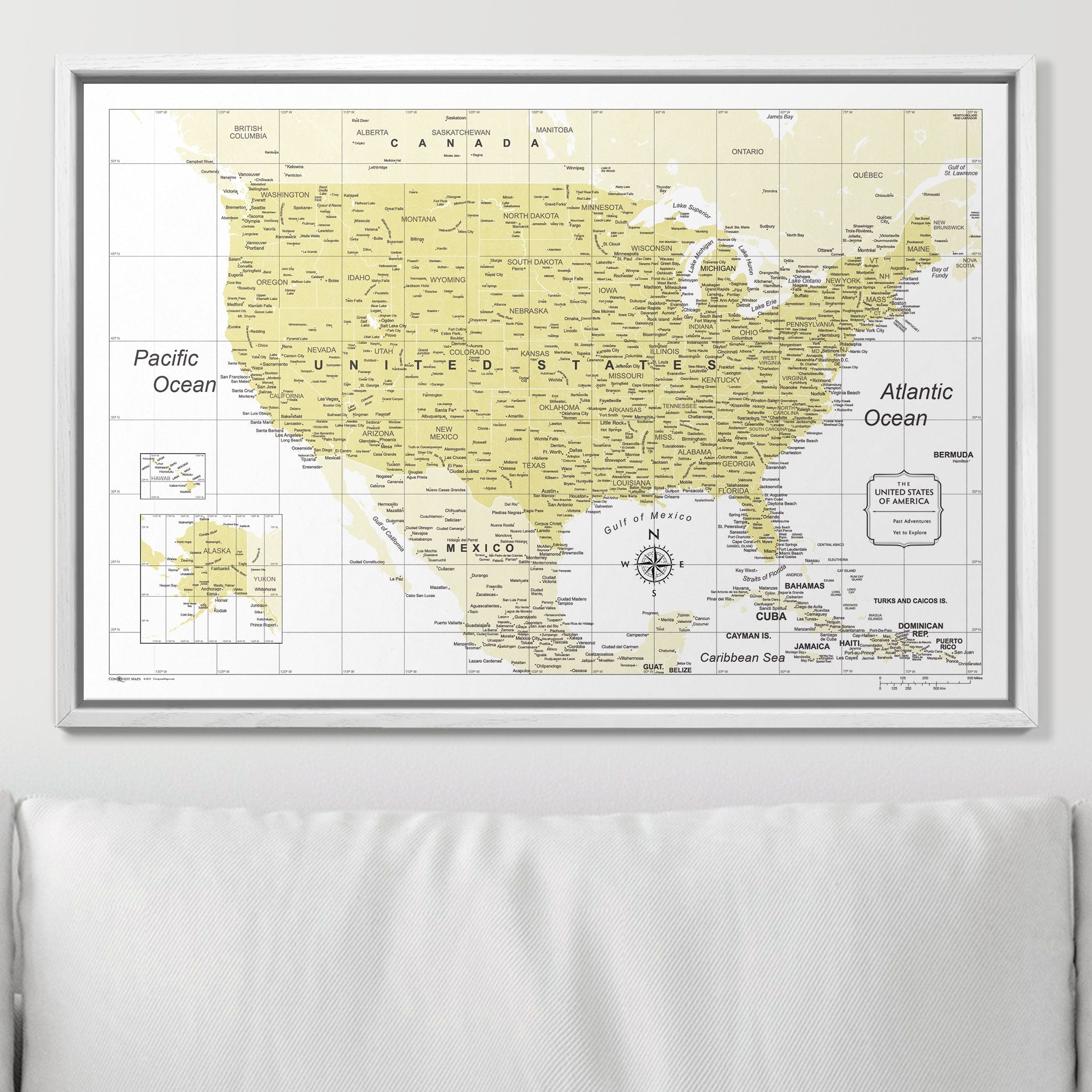 Push Pin USA Map (Pin Board) - Yellow Color Splash CM Pin Board