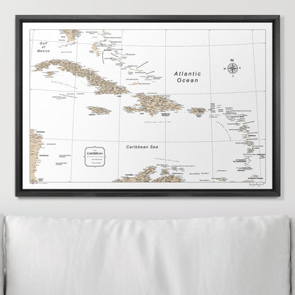 Push Pin Caribbean Map (Pin Board) - Light Brown Color Splash CM Pin Board