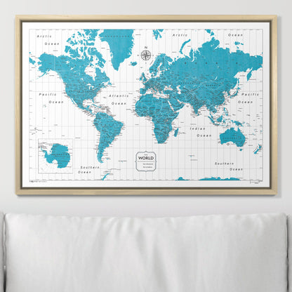 Push Pin World Map (Pin Board) - Teal Color Splash CM Pin Board