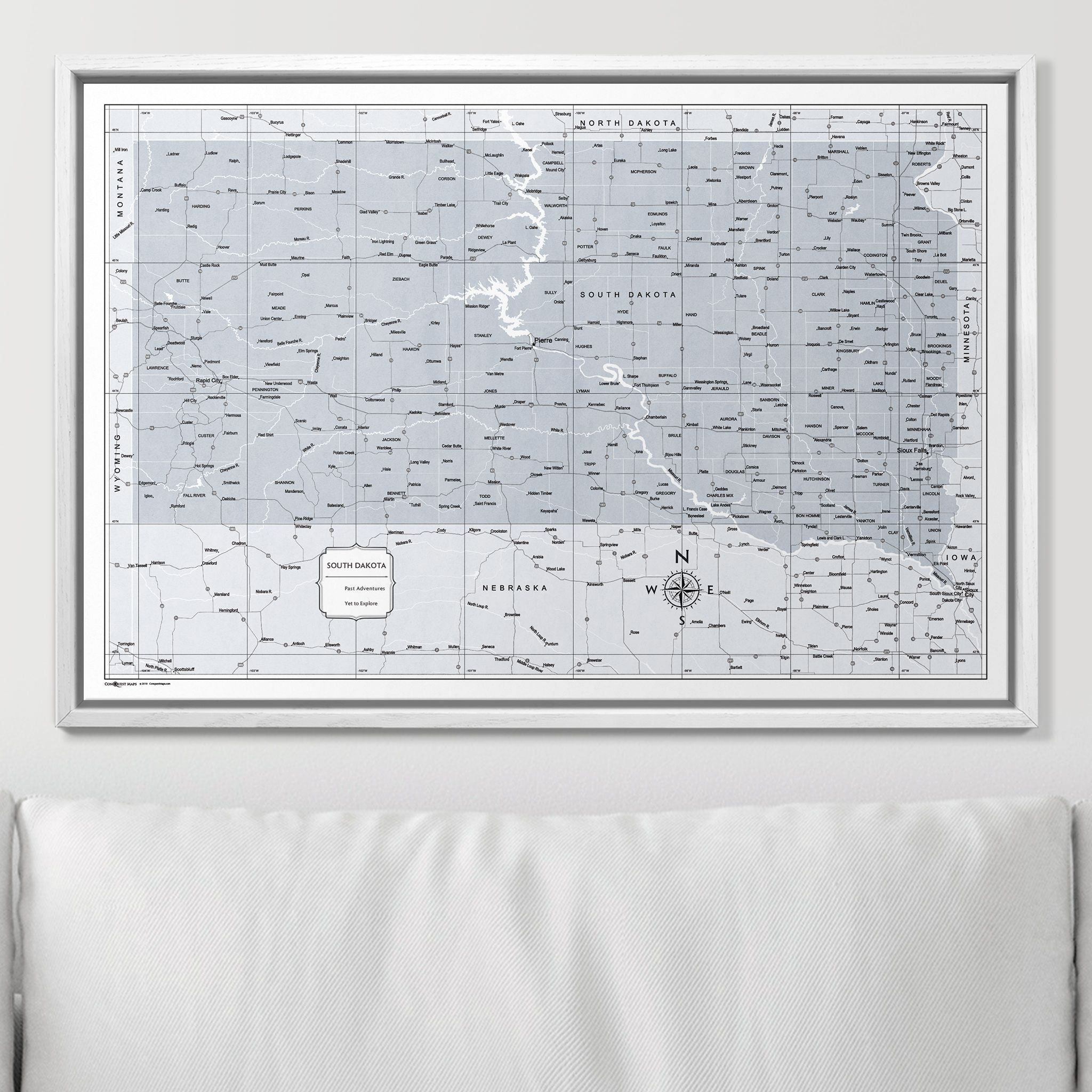 Push Pin South Dakota Map (Pin Board) - Light Gray Color Splash CM Pin Board