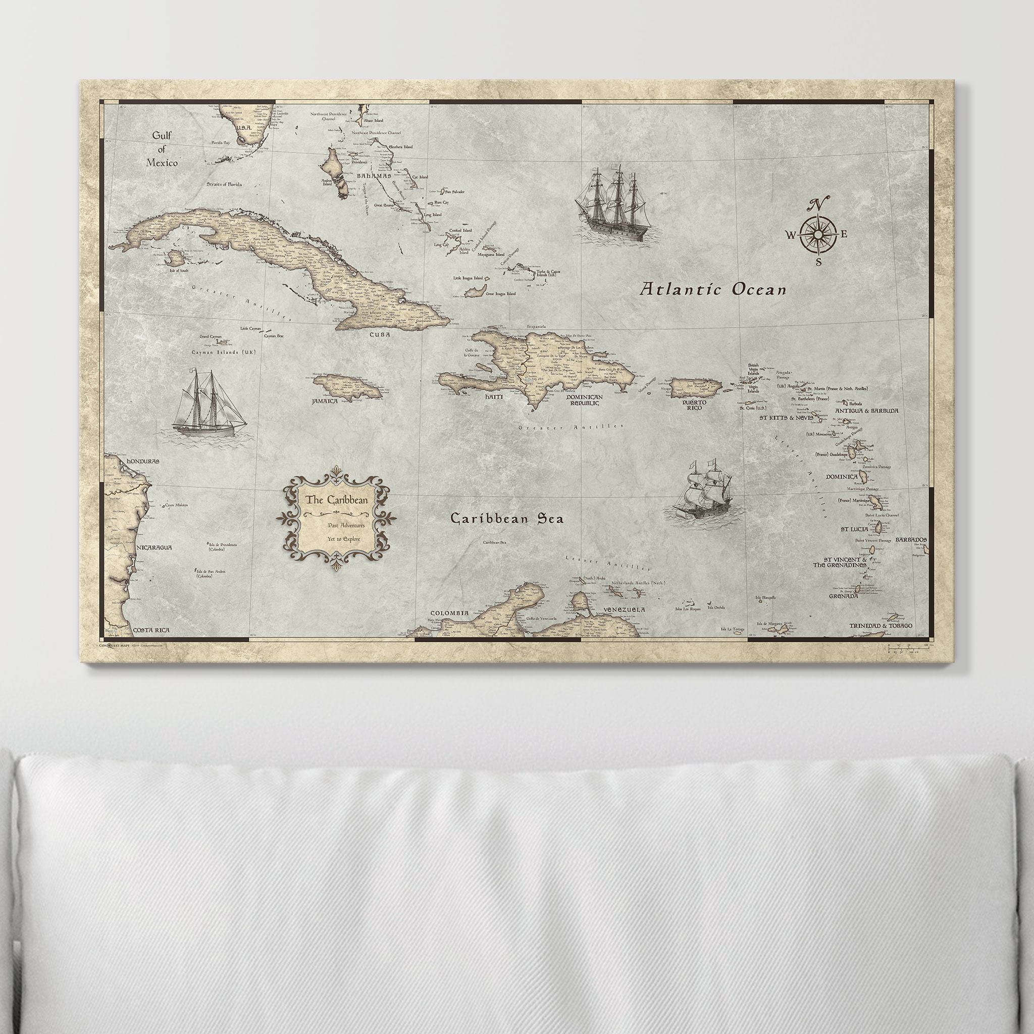 Push Pin Caribbean Map (Pin Board) - Rustic Vintage CM Pin Board