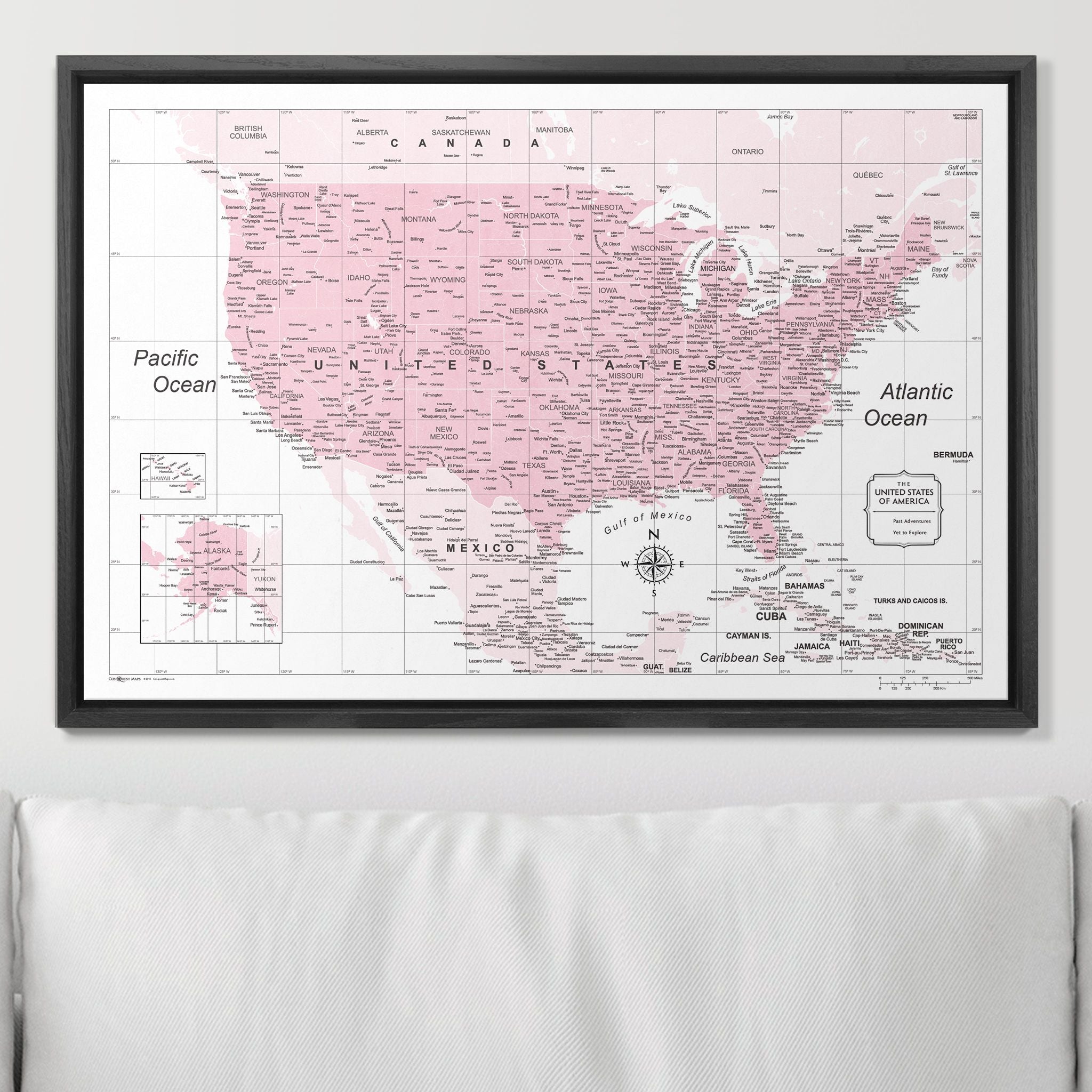 Push Pin USA Map (Pin Board) - Pink Color Splash CM Pin Board