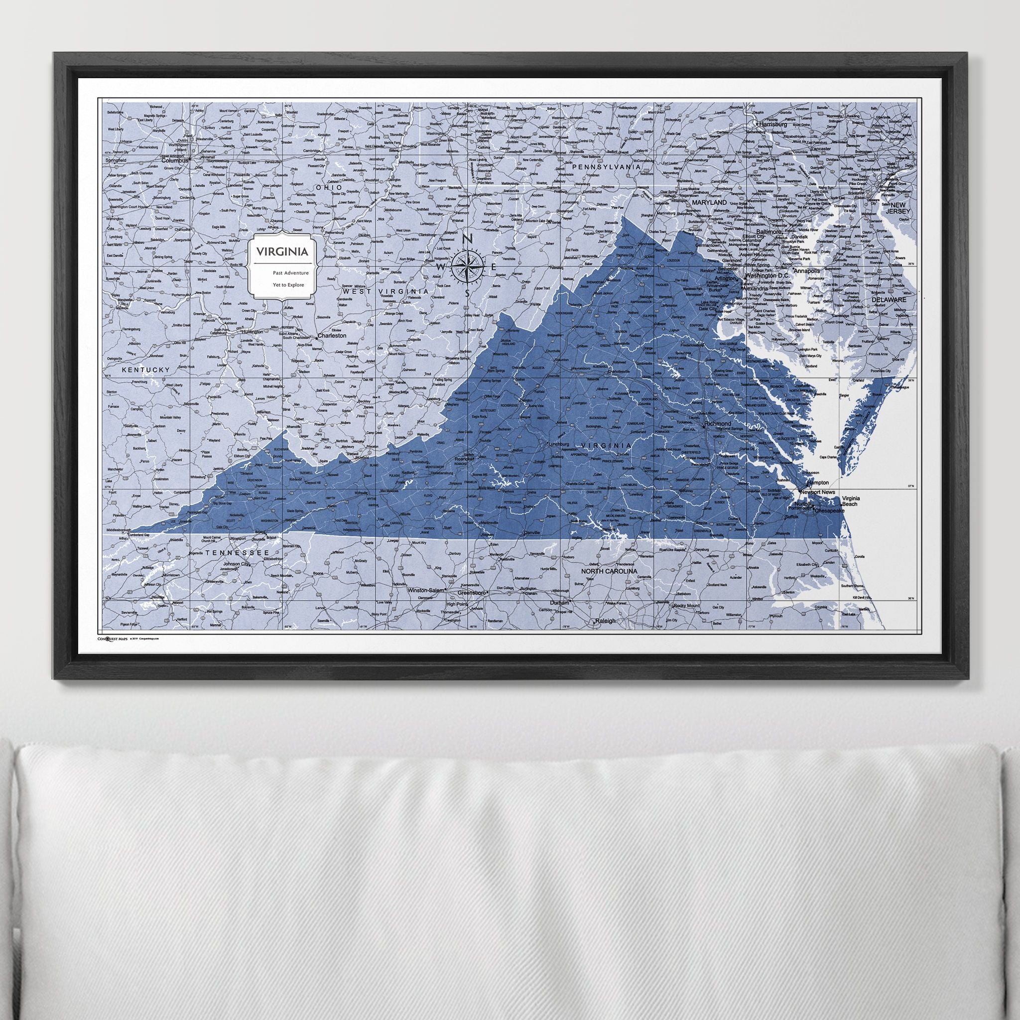 Push Pin Virginia Map (Pin Board) - Navy Color Splash CM Pin Board