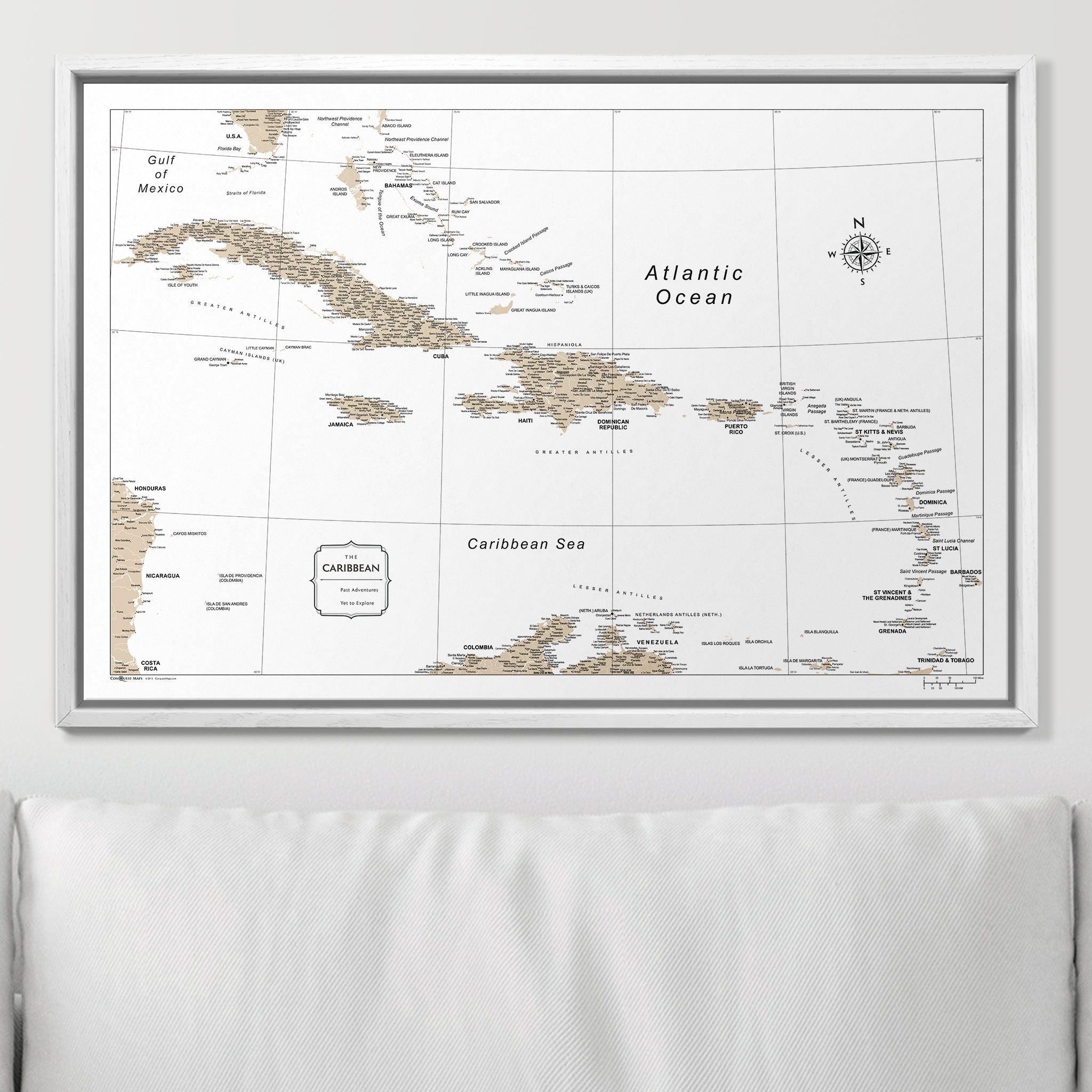 Push Pin Caribbean Map (Pin Board) - Light Brown Color Splash CM Pin Board