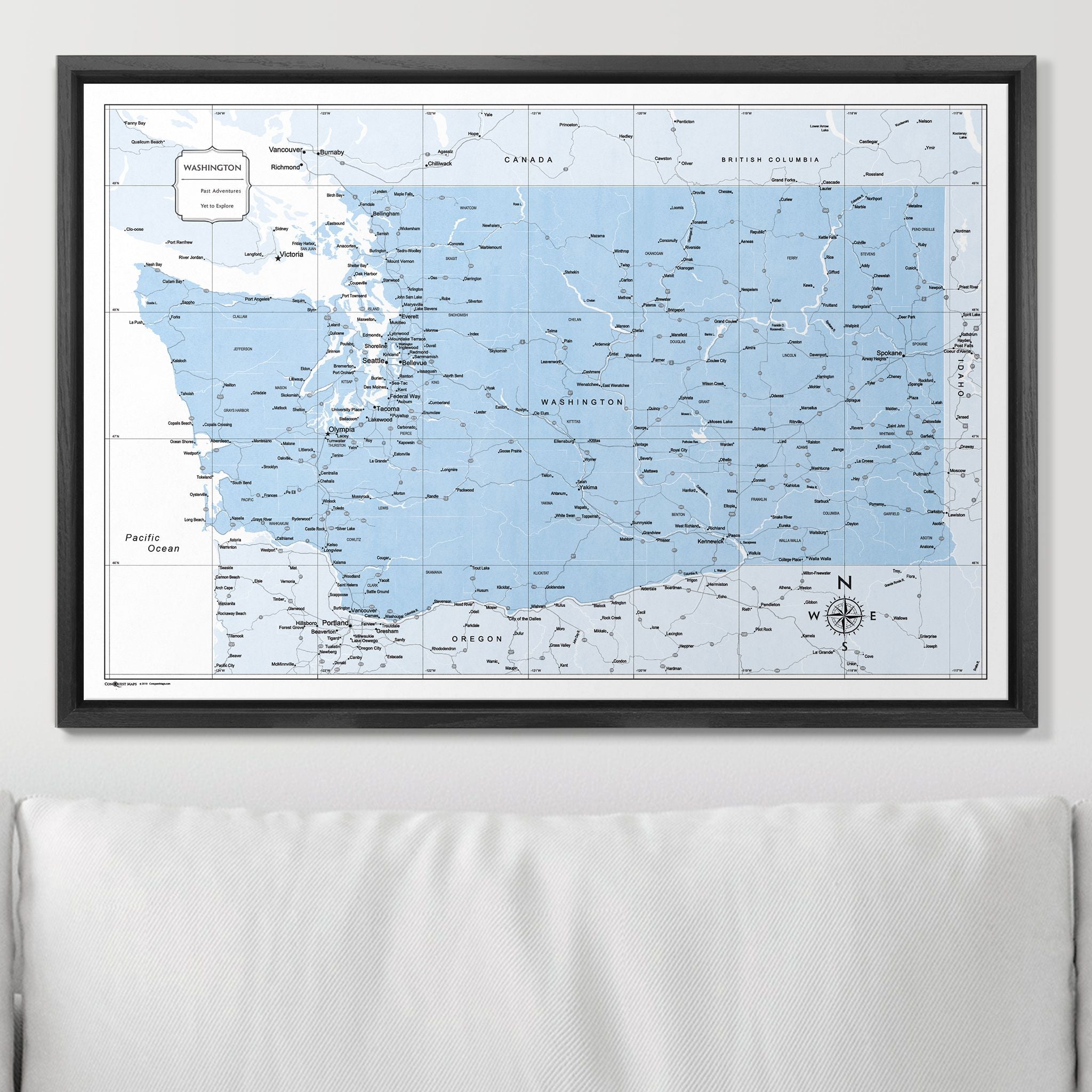 Push Pin Washington Map (Pin Board) - Light Blue Color Splash CM Pin Board