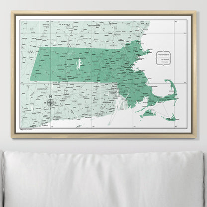 Push Pin Massachusetts Map (Pin Board) - Green Color Splash CM Pin Board