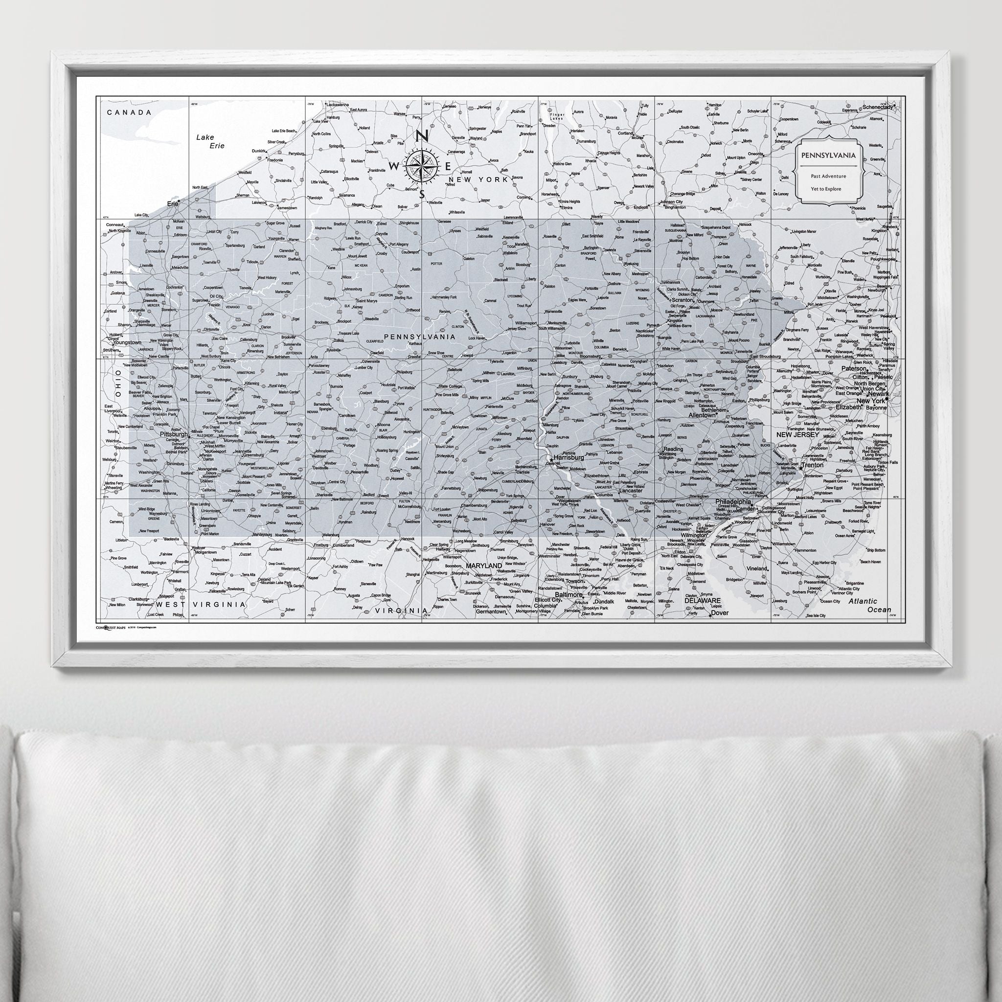 Push Pin Pennsylvania Map (Pin Board) - Light Gray Color Splash CM Pin Board