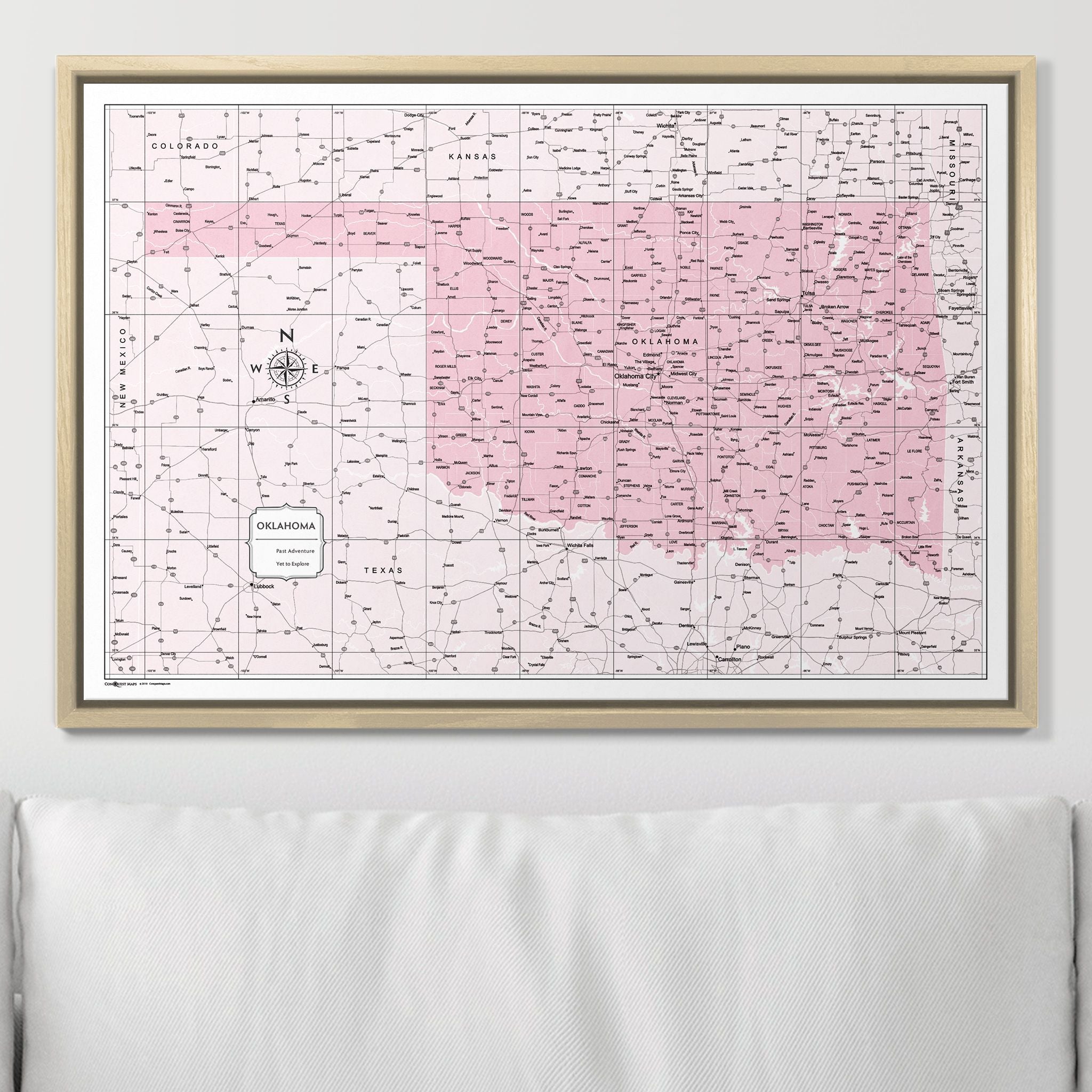 Push Pin Oklahoma Map (Pin Board) - Pink Color Splash CM Pin Board