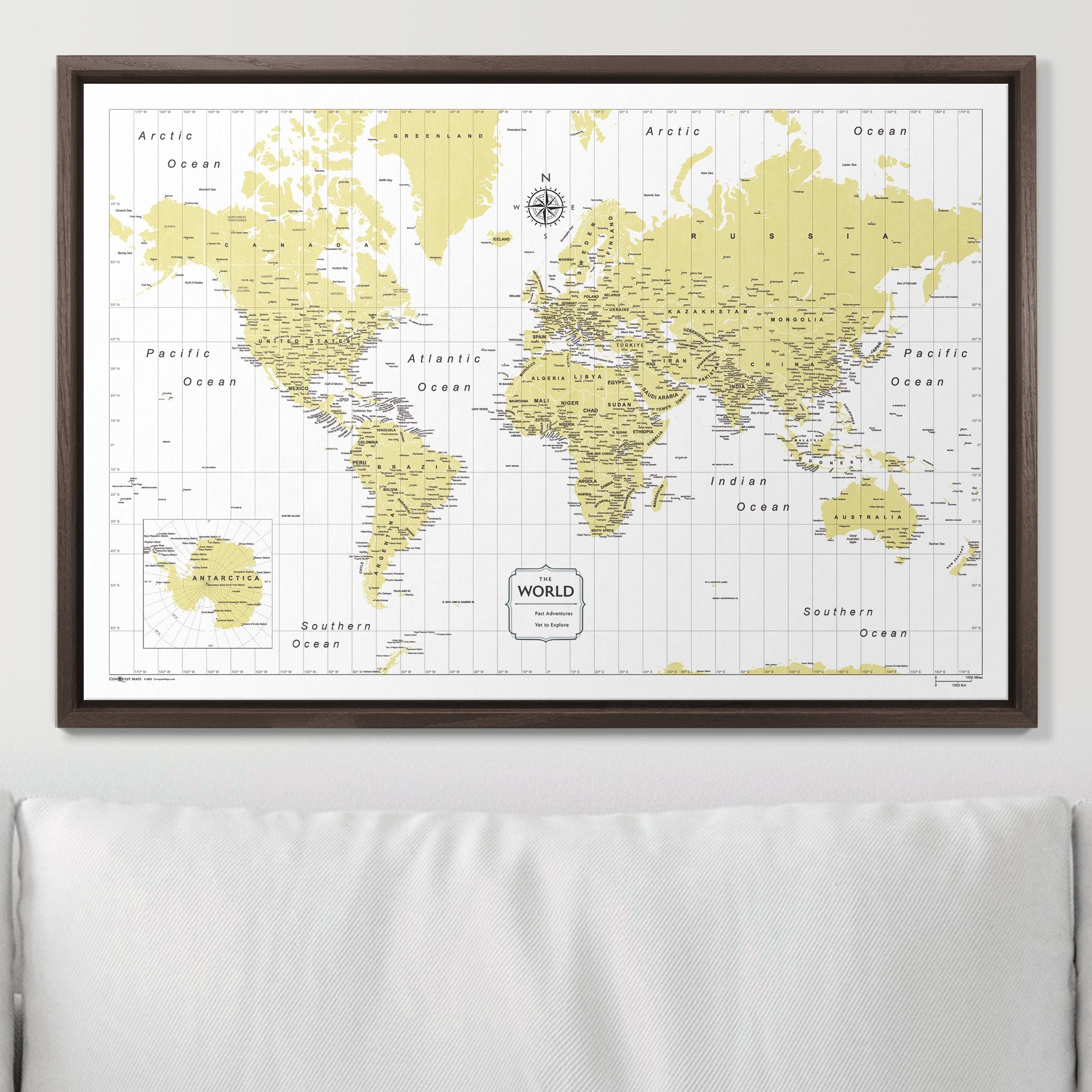 Push Pin World Map (Pin Board) - Yellow Color Splash CM Pin Board