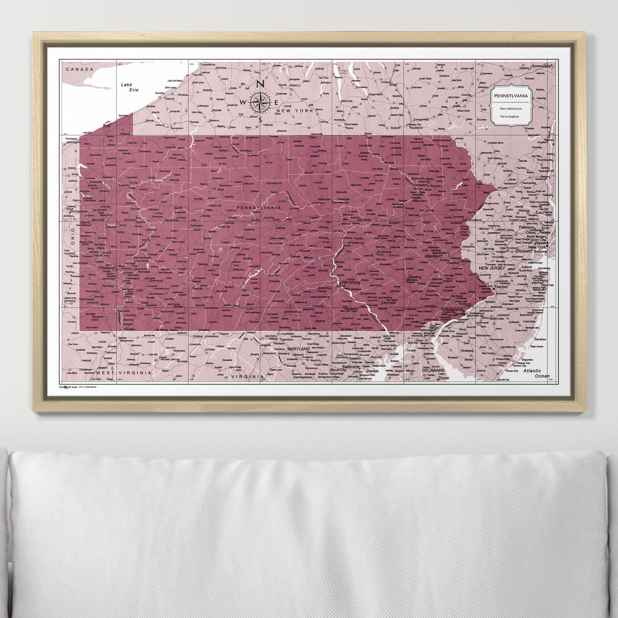 Push Pin Pennsylvania Map (Pin Board) - Burgundy Color Splash CM Pin Board