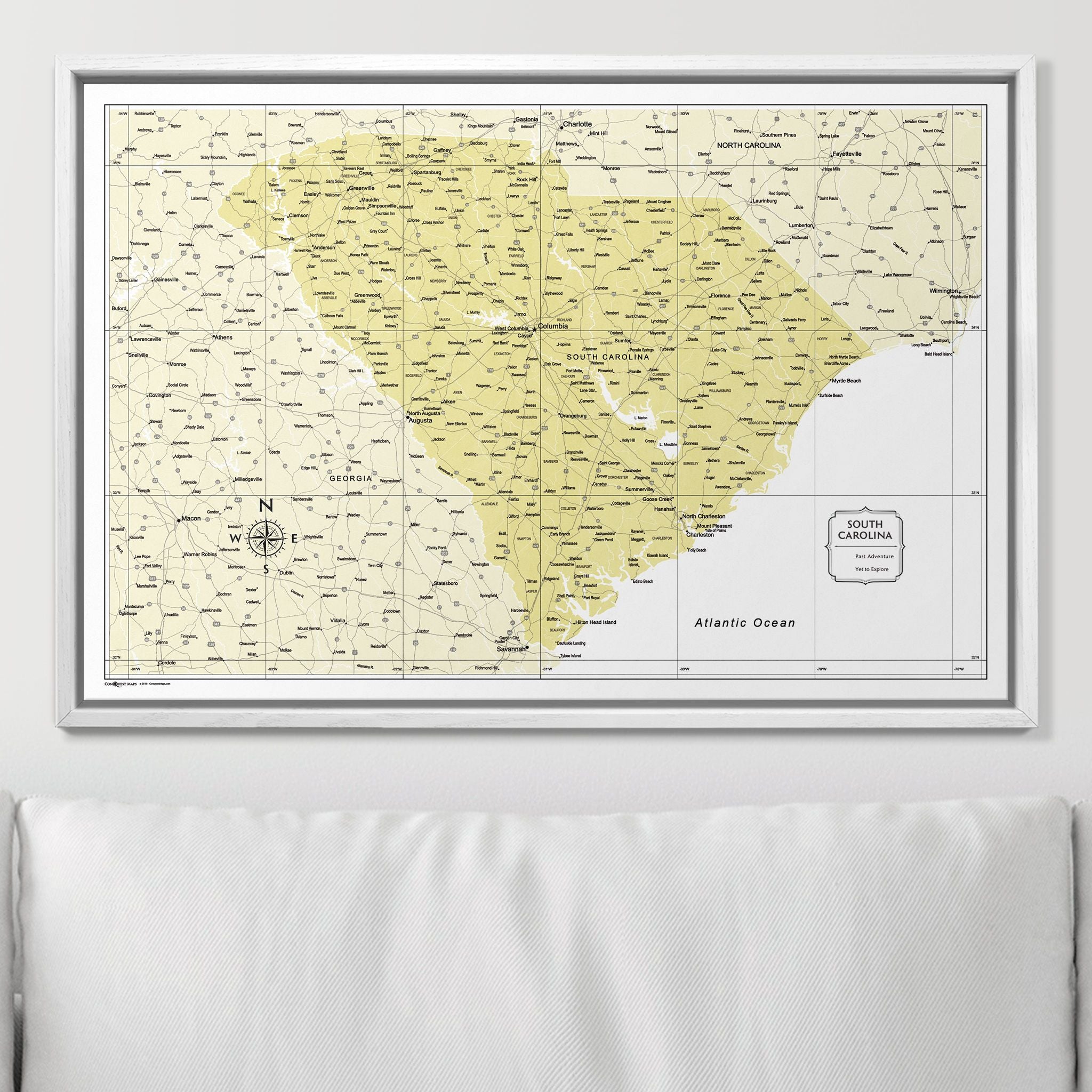 Push Pin South Carolina Map (Pin Board) - Yellow Color Splash CM Pin Board