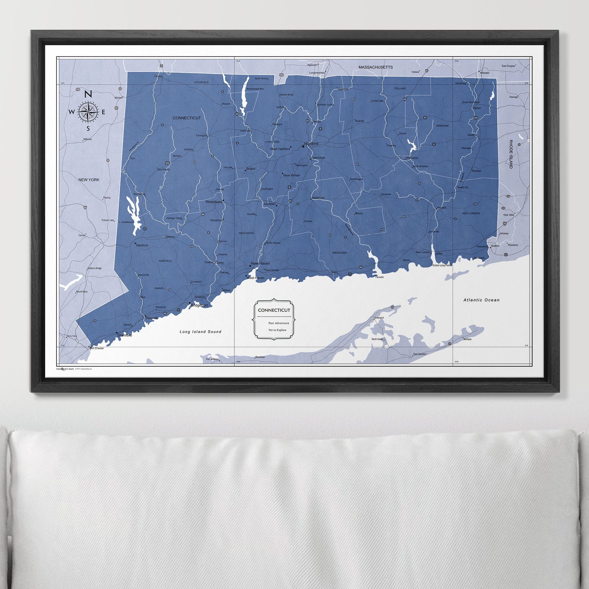 Push Pin Connecticut Map (Pin Board) - Navy Color Splash CM Pin Board