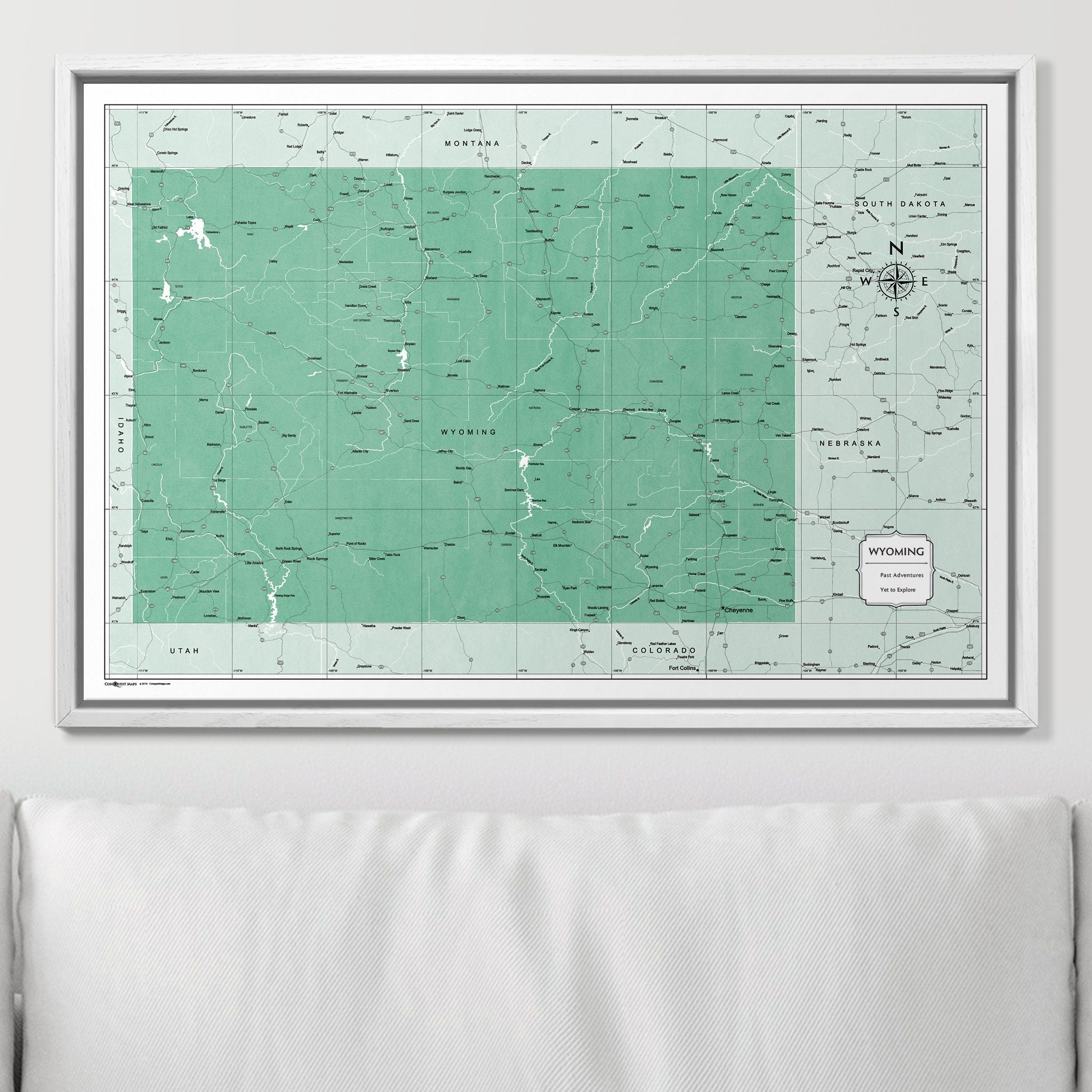 Push Pin Wyoming Map (Pin Board) - Green Color Splash CM Pin Board