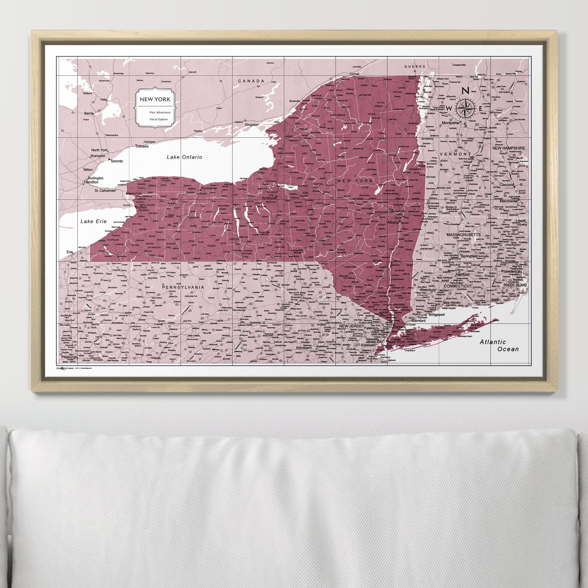 Push Pin New York Map (Pin Board) - Burgundy Color Splash CM Pin Board