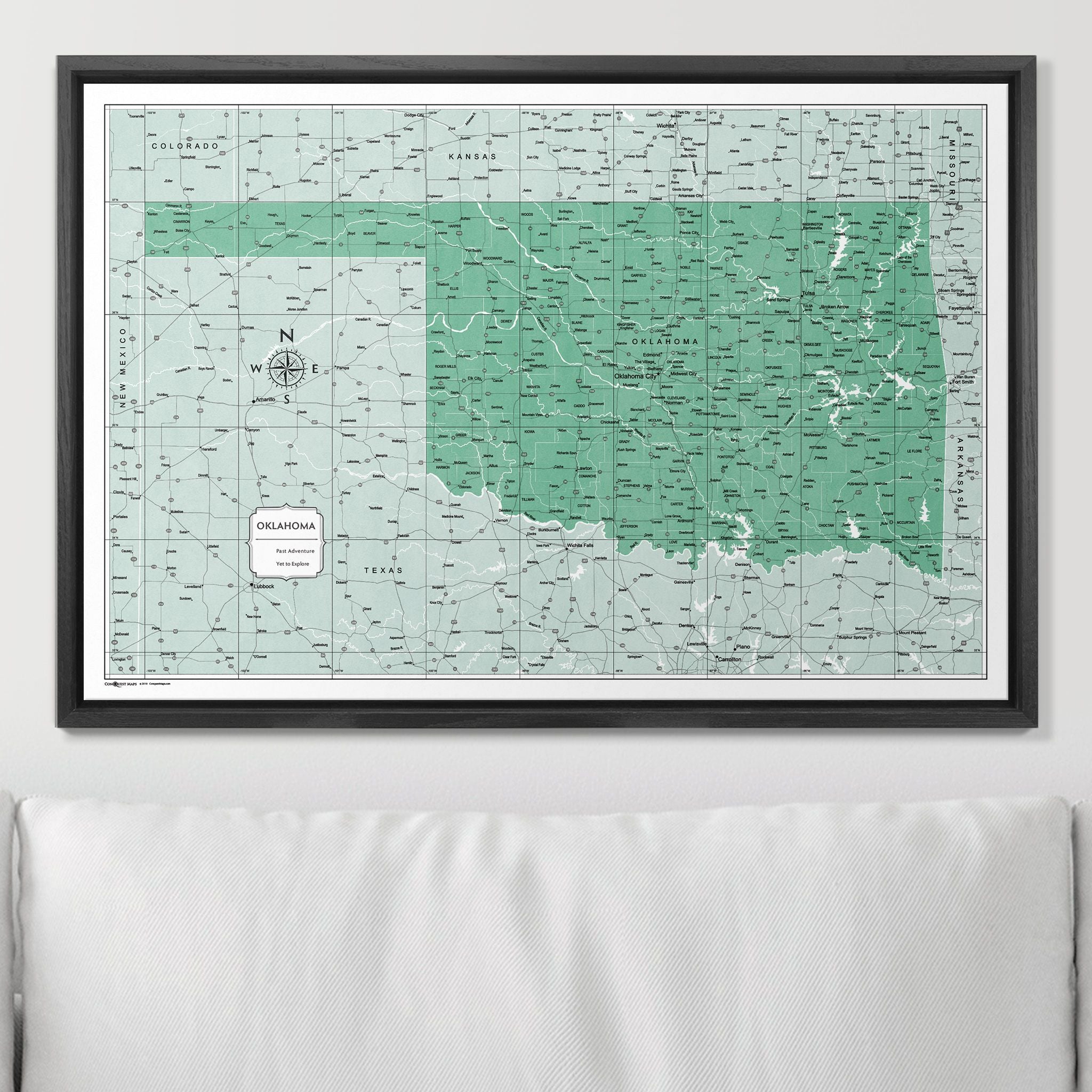 Push Pin Oklahoma Map (Pin Board) - Green Color Splash CM Pin Board