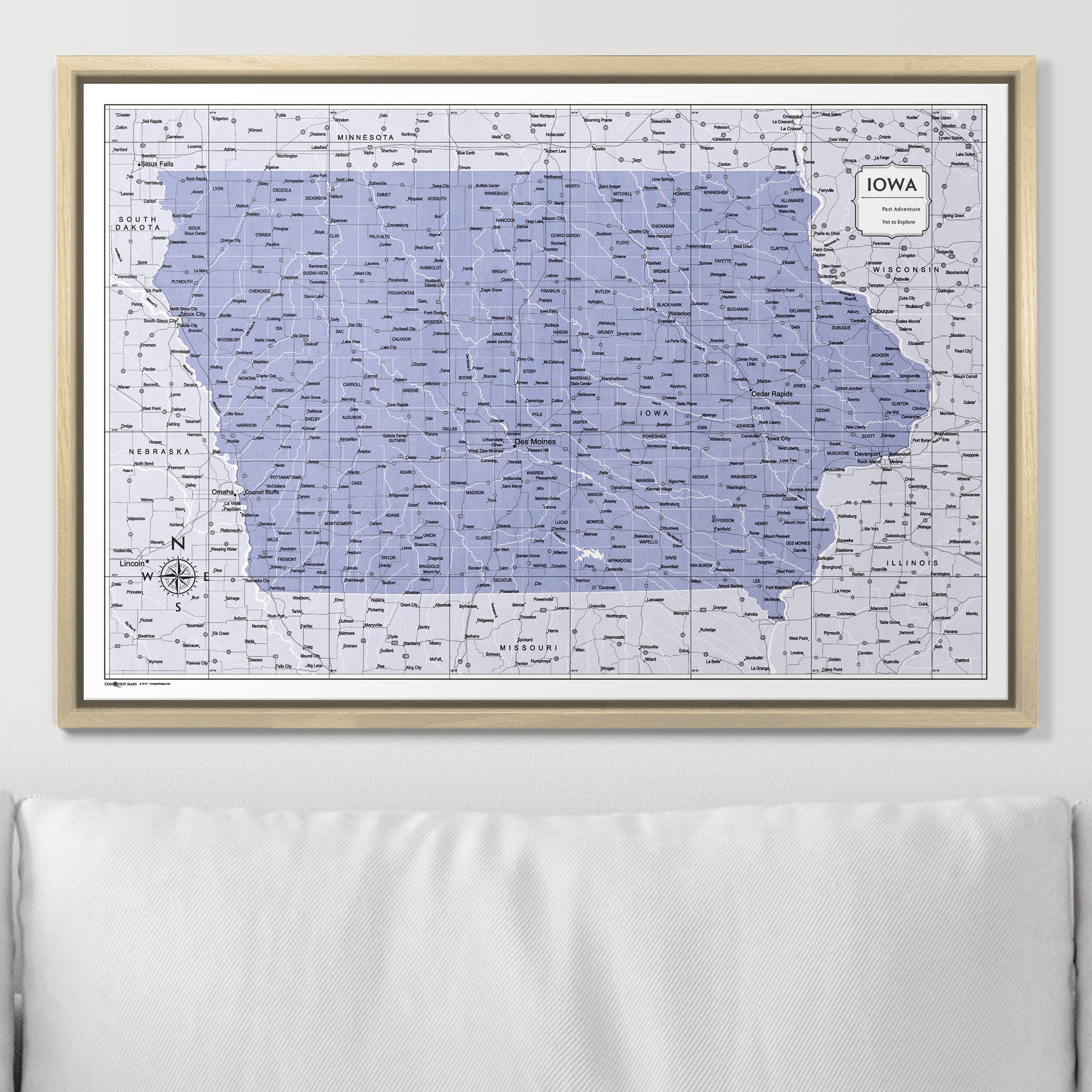 Push Pin Iowa Map (Pin Board) - Purple Color Splash CM Pin Board