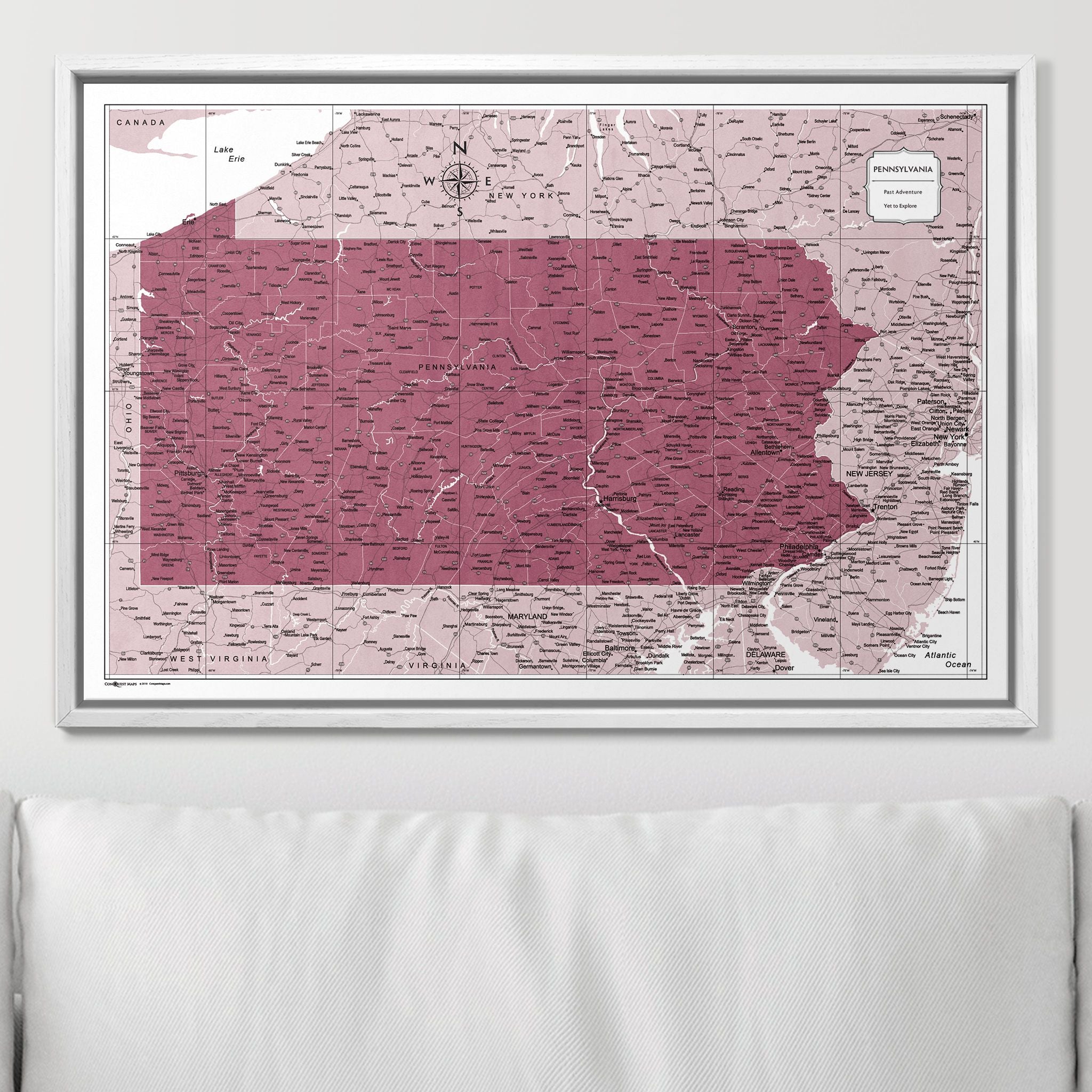 Push Pin Pennsylvania Map (Pin Board) - Burgundy Color Splash CM Pin Board