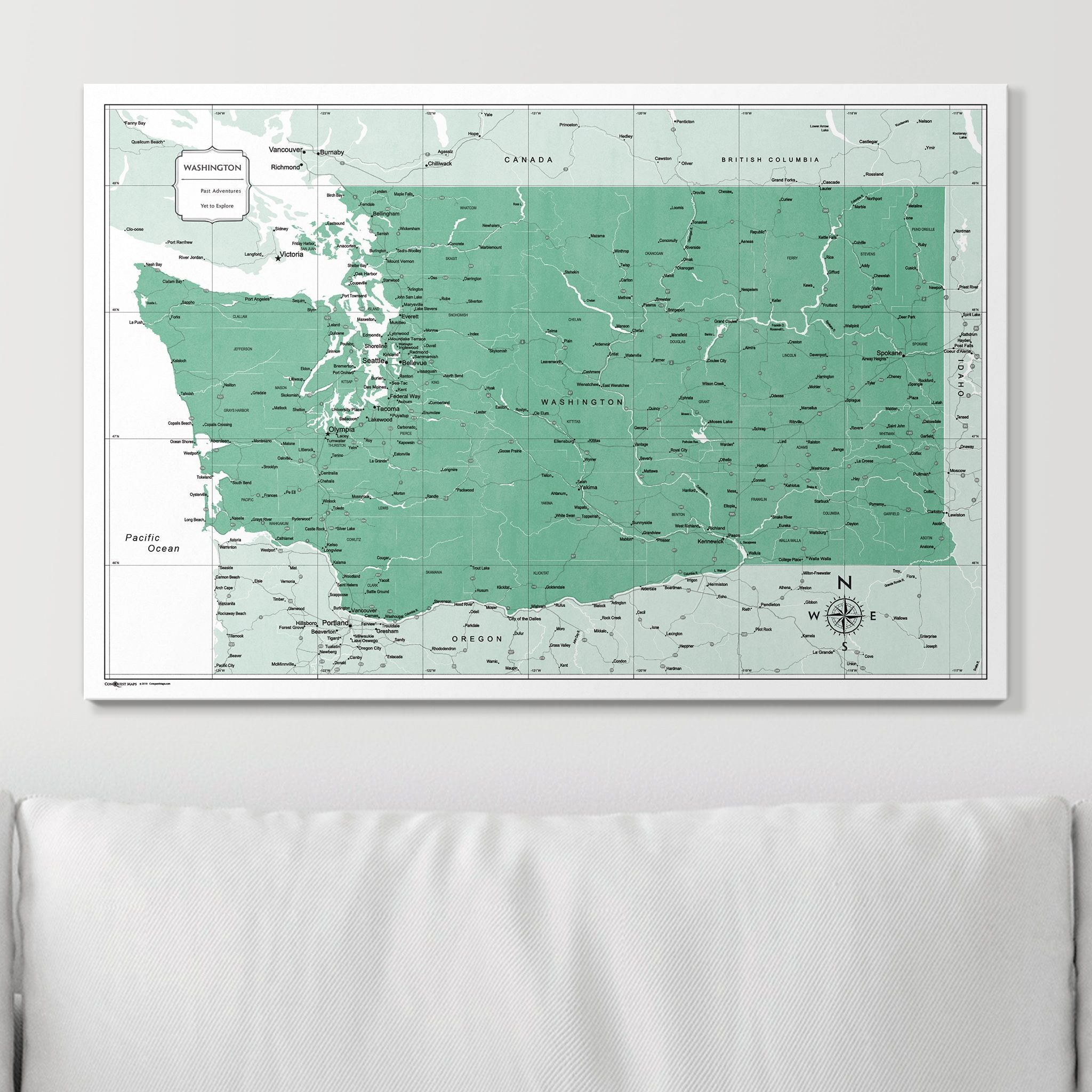 Push Pin Washington Map (Pin Board) - Green Color Splash CM Pin Board