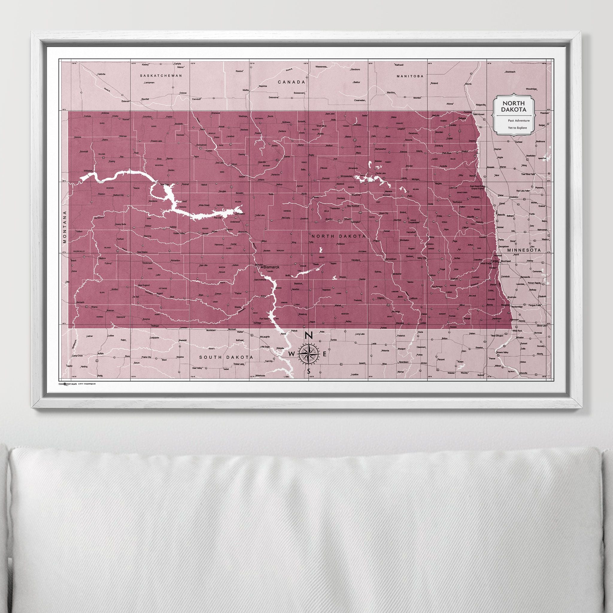 Push Pin North Dakota Map (Pin Board) - Burgundy Color Splash CM Pin Board