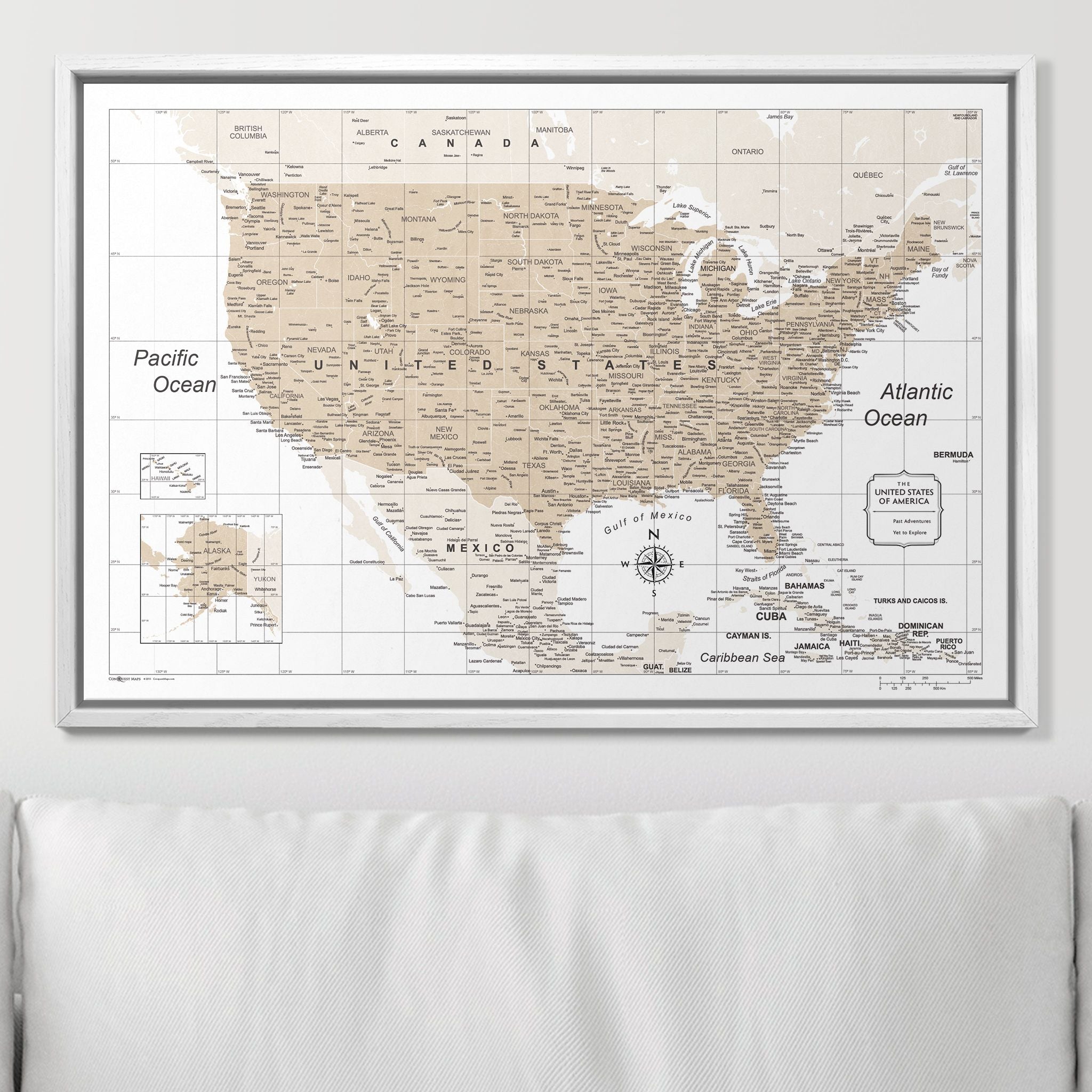 Push Pin USA Map (Pin Board) - Light Brown Color Splash CM Pin Board