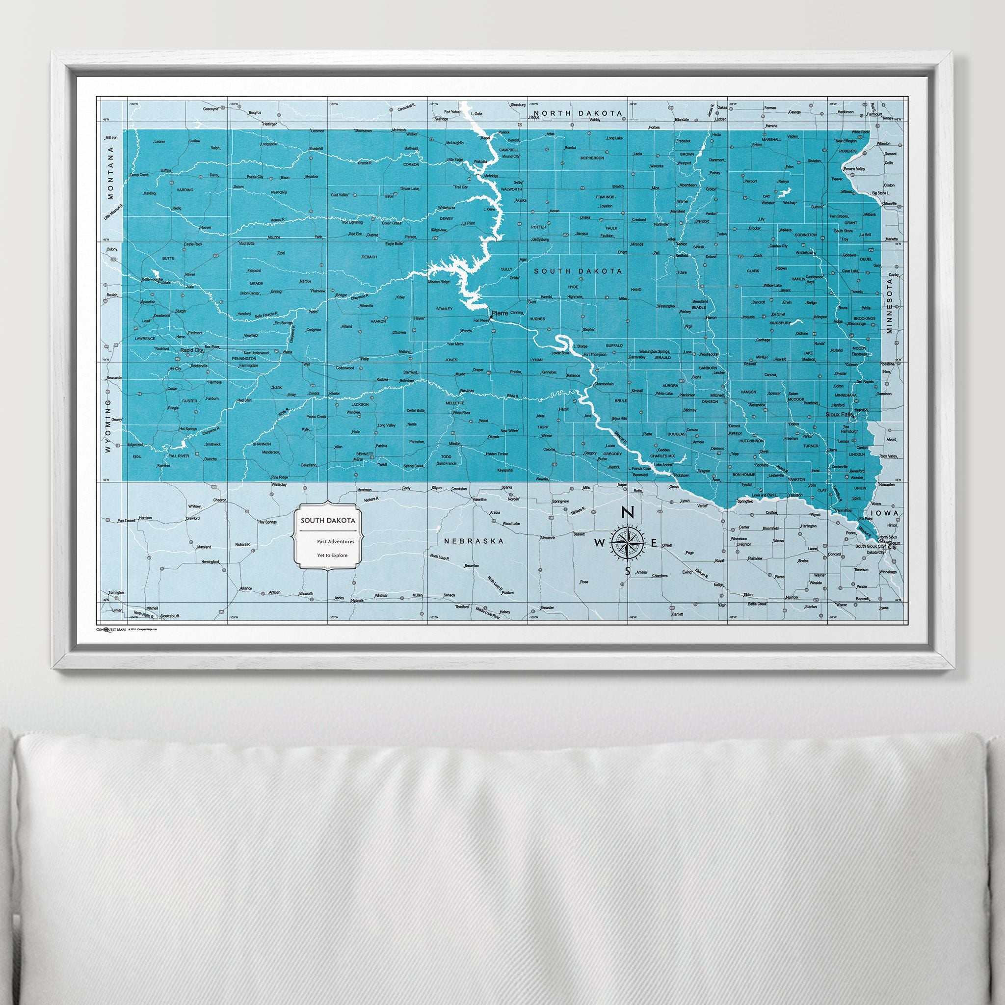 Push Pin South Dakota Map (Pin Board) - Teal Color Splash CM Pin Board