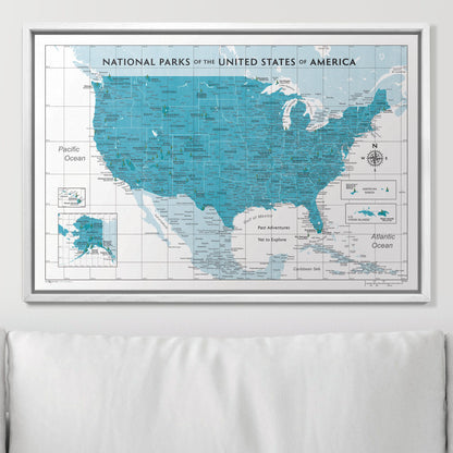 Push Pin National Parks Map (Pin Board) - Teal Color Splash CM Pin Board