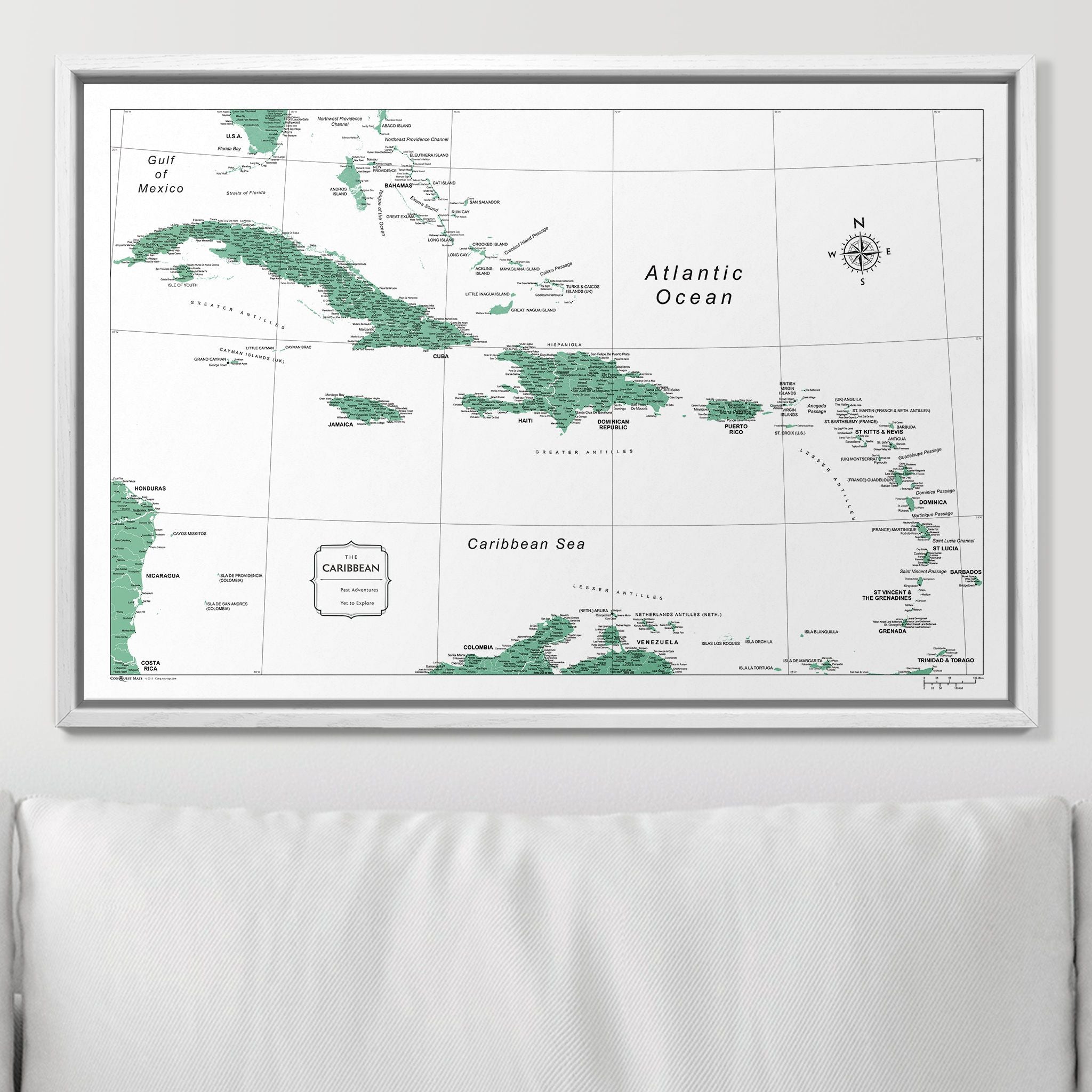 Push Pin Caribbean Map (Pin Board) - Green Color Splash CM Pin Board