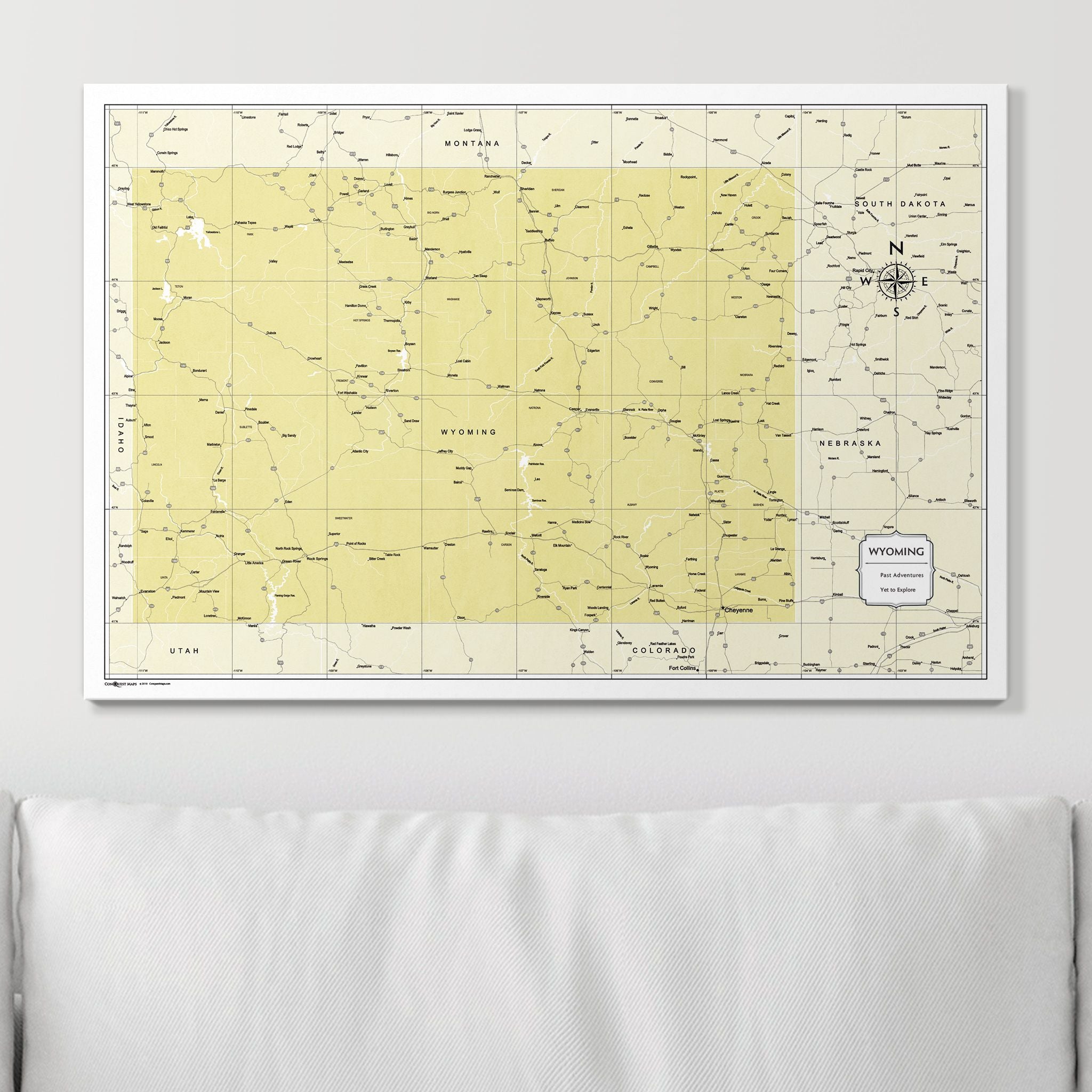 Push Pin Wyoming Map (Pin Board) - Yellow Color Splash CM Pin Board