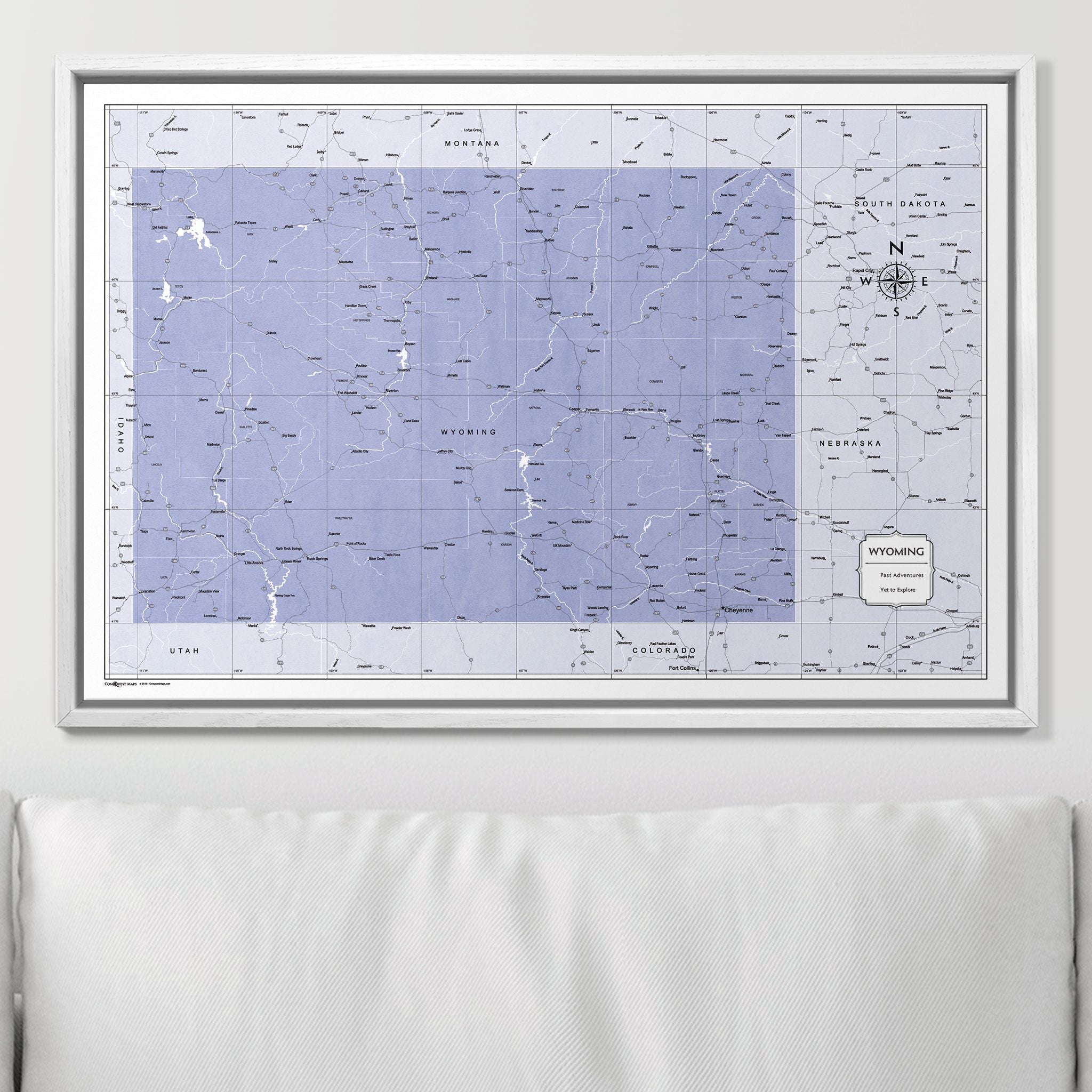 Push Pin Wyoming Map (Pin Board) - Purple Color Splash CM Pin Board