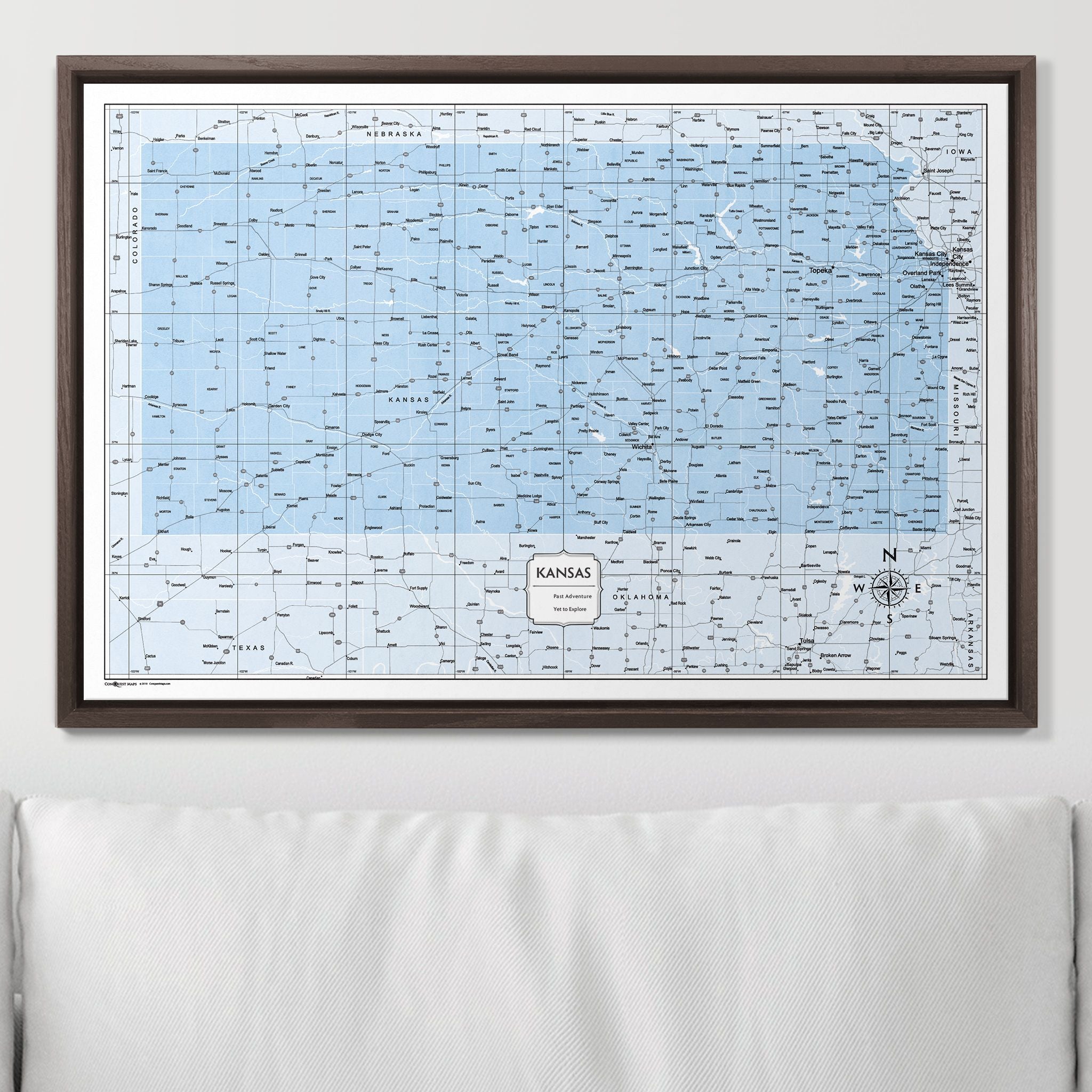 Push Pin Kansas Map (Pin Board) - Light Blue Color Splash CM Pin Board