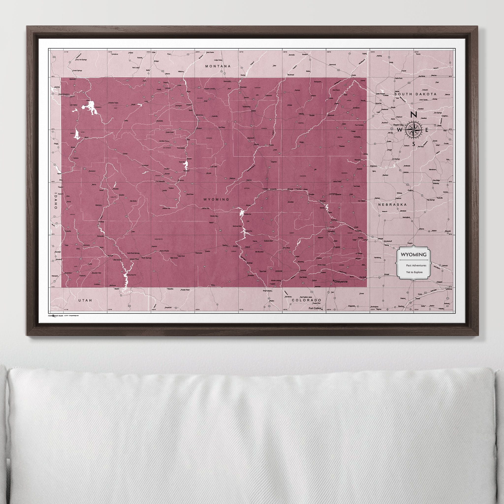 Push Pin Wyoming Map (Pin Board) - Burgundy Color Splash CM Pin Board