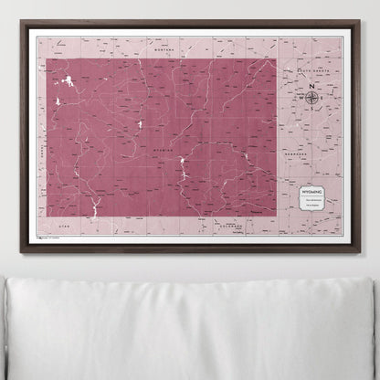 Push Pin Wyoming Map (Pin Board) - Burgundy Color Splash CM Pin Board