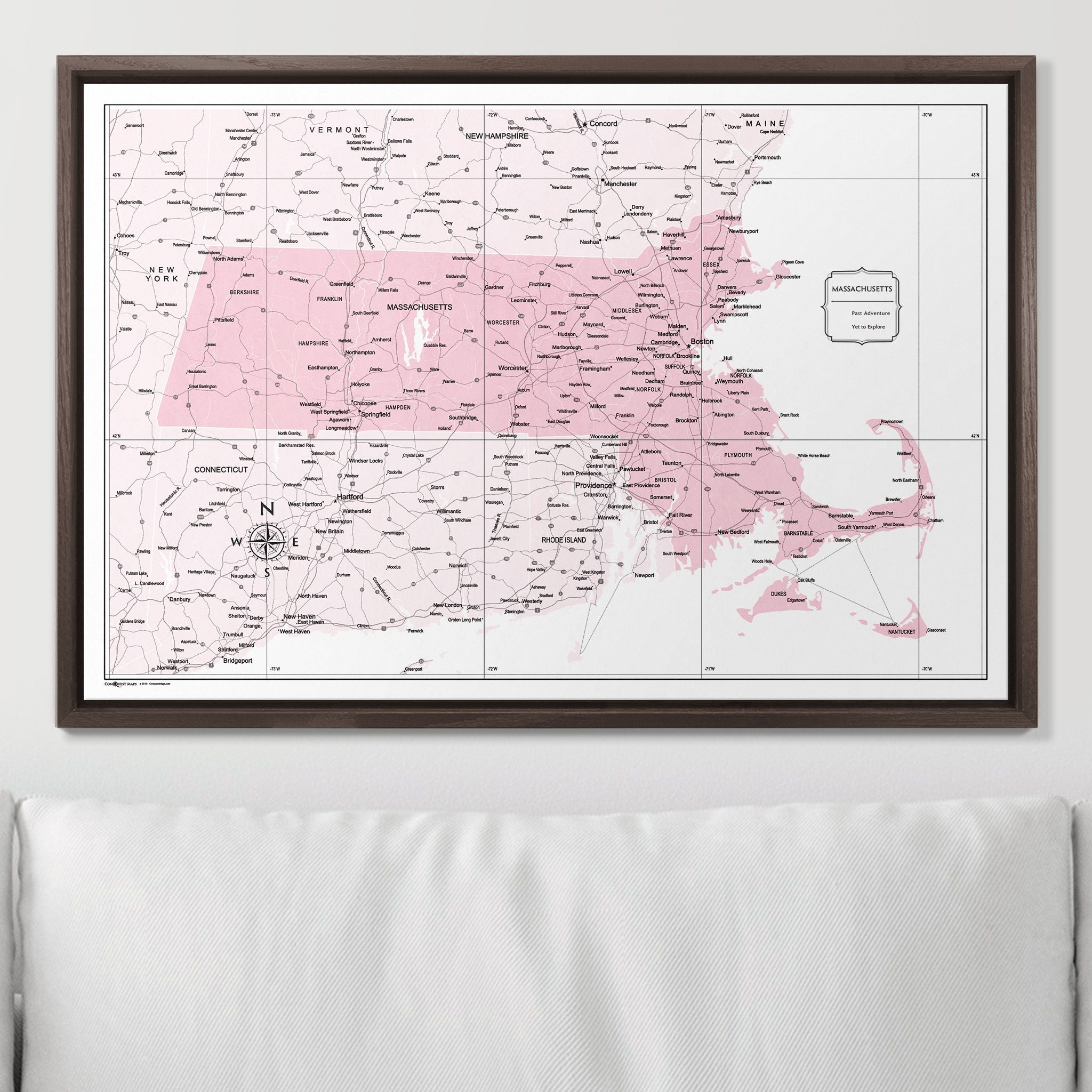 Push Pin Massachusetts Map (Pin Board) - Pink Color Splash CM Pin Board