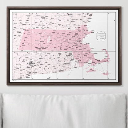 Push Pin Massachusetts Map (Pin Board) - Pink Color Splash CM Pin Board