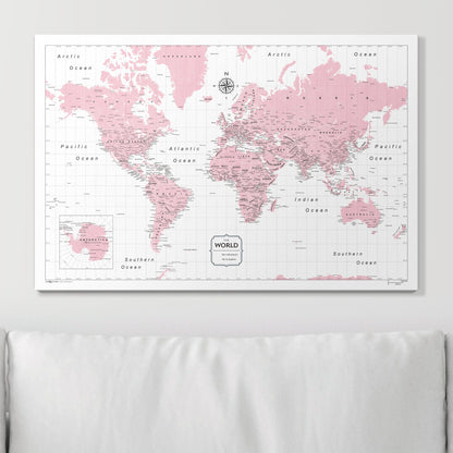 Push Pin World Map (Pin Board) - Pink Color Splash CM Pin Board