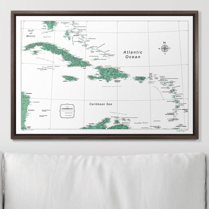 Push Pin Caribbean Map (Pin Board) - Green Color Splash CM Pin Board