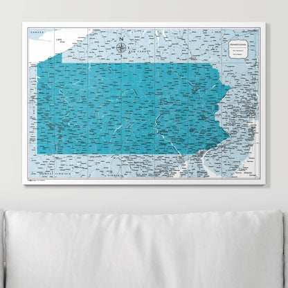 Push Pin Pennsylvania Map (Pin Board) - Teal Color Splash CM Pin Board