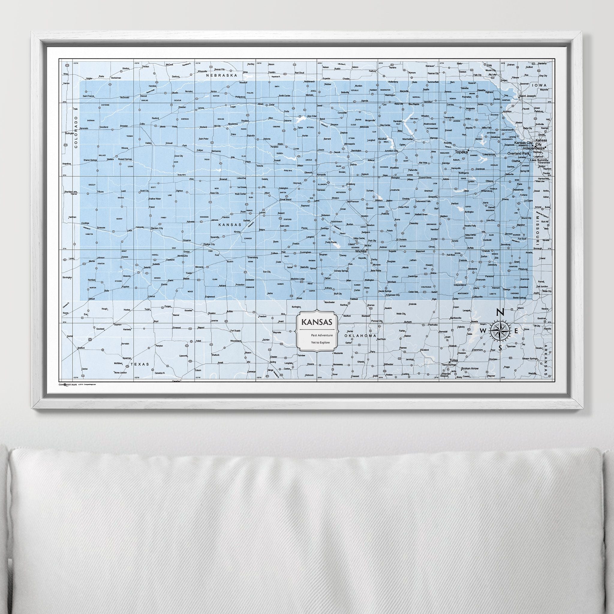 Push Pin Kansas Map (Pin Board) - Light Blue Color Splash CM Pin Board