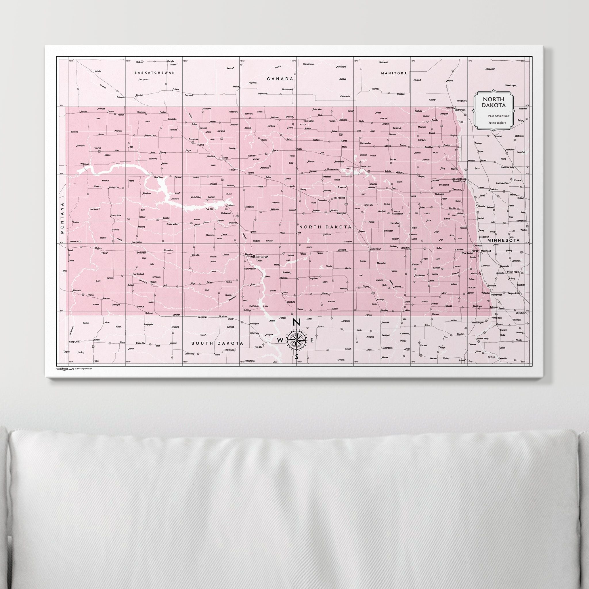 Push Pin North Dakota Map (Pin Board) - Pink Color Splash CM Pin Board