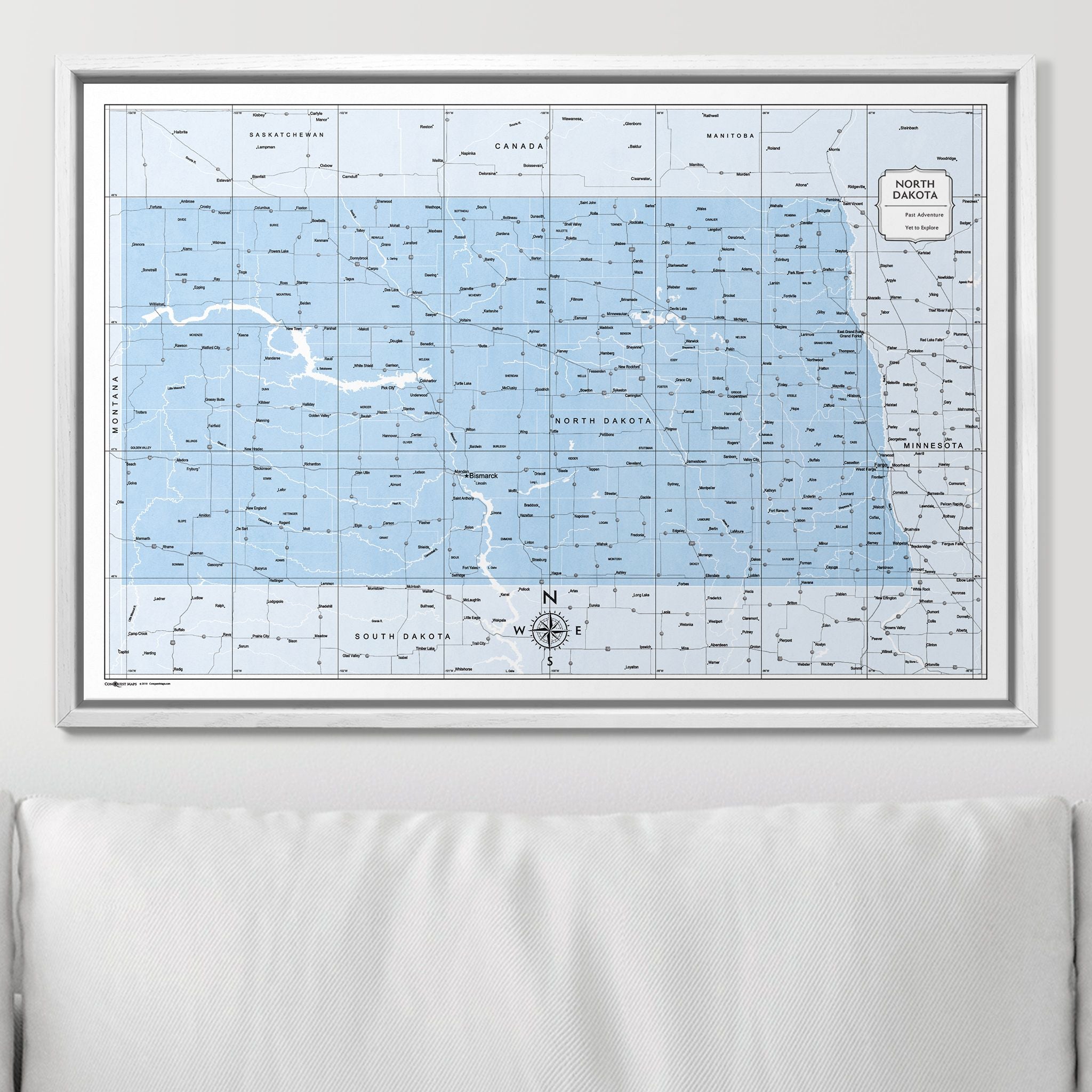 Push Pin North Dakota Map (Pin Board) - Light Blue Color Splash CM Pin Board